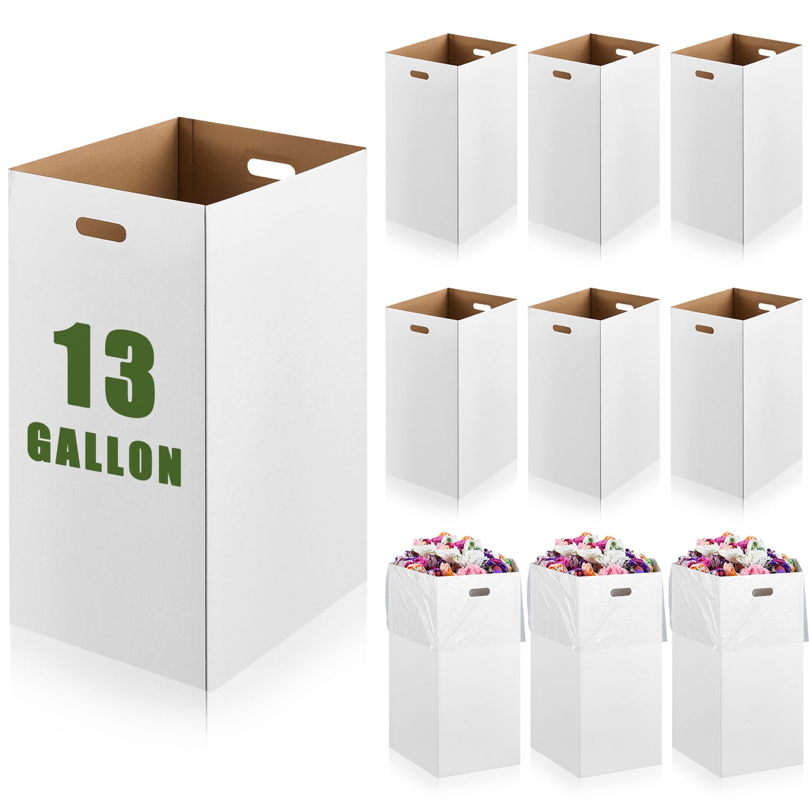 10 Pack 13 Gallon Cardboard Trash Cans Disposable and Reusable Corrugated Cardboard Cans Recycling Bins Bulk with 20 Garbage Bags for Parties Events (10 Count)