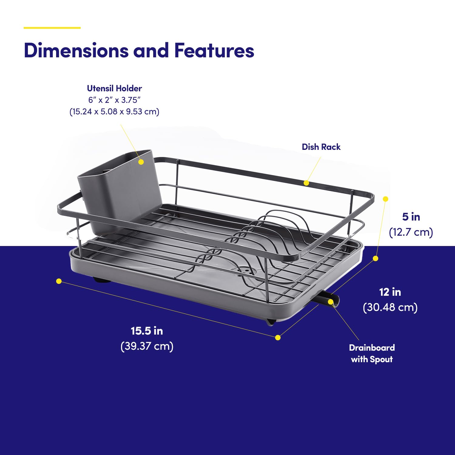 Dish Drying Rack 3 Piece Dish Drainer with Drainboard Set for Kitchen Counter