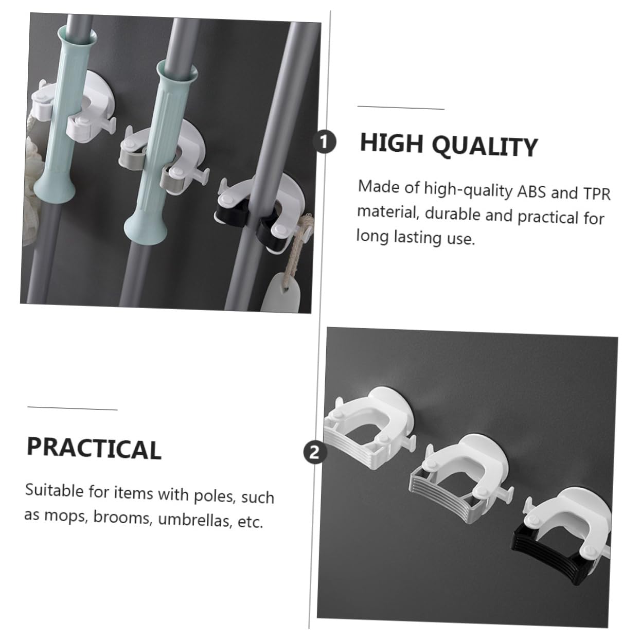 Versatile Mop Hanging Hooks Wall Mount Broom Gripper Home Organizer No