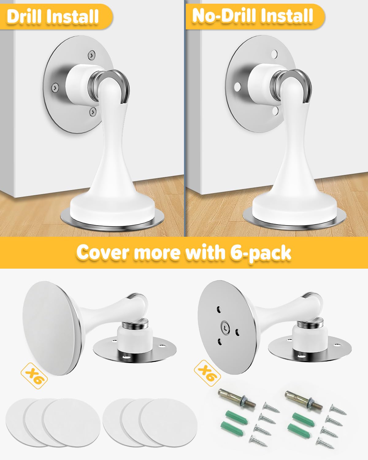 Door Stoppers Magnetic Stainless Steel Magnetic Door Stop Wall Mount 6 Pack (6 Count)