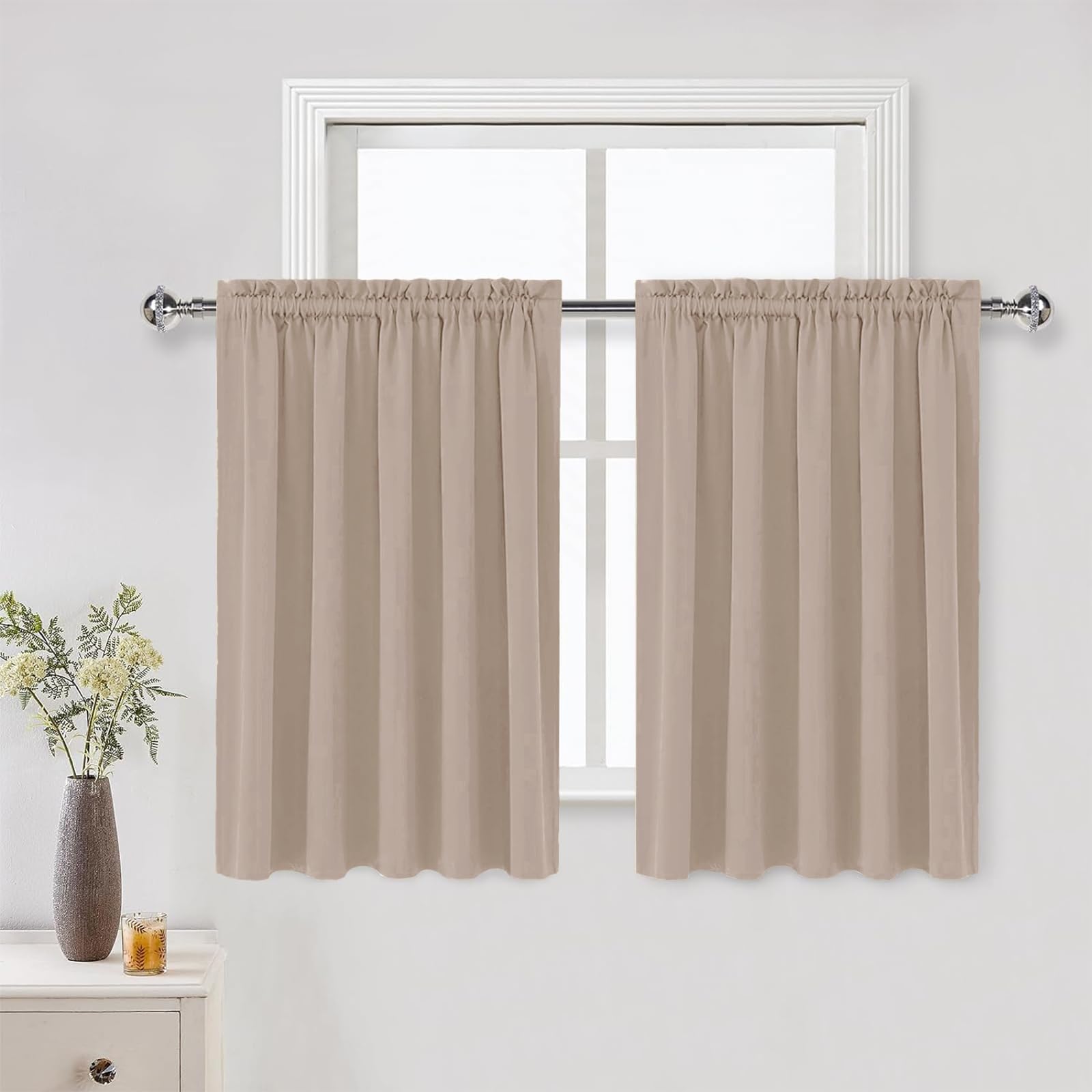 Short Blackout Curtains 60 x 36 Inch Long for Kitchen RV Bunk Camel (2 Count)