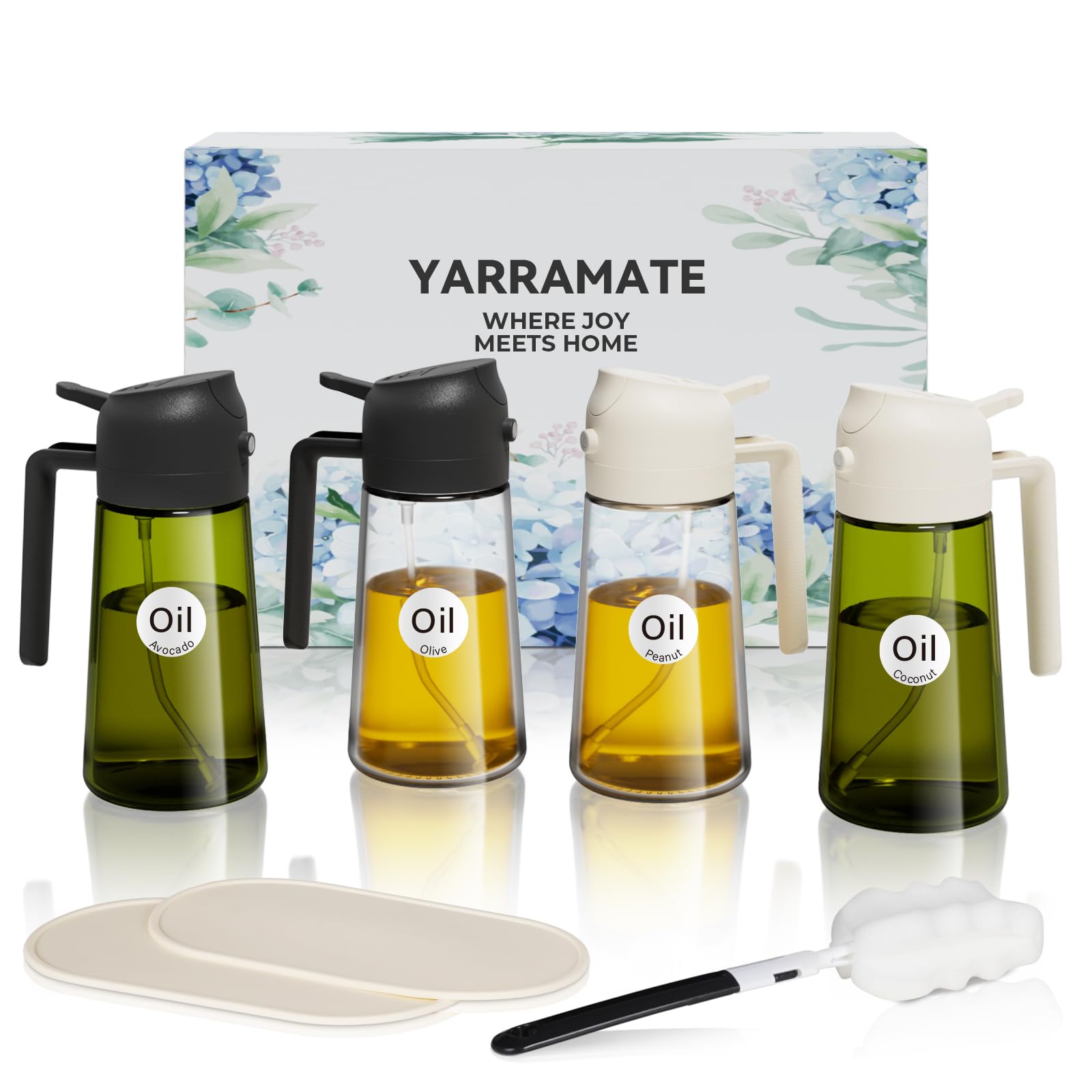 4Pcs 16oz 470ml Glass Olive Oil Sprayer Set with Stickers