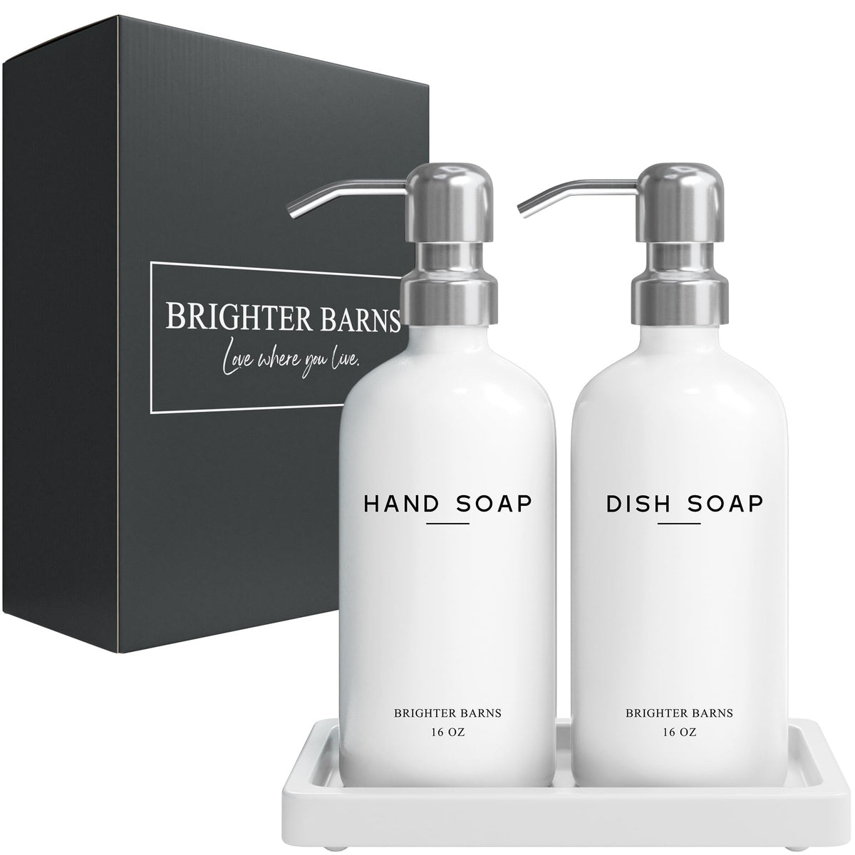White Glass Hand and Dish Soap Dispenser Set by Brighter Barns (2 Count)