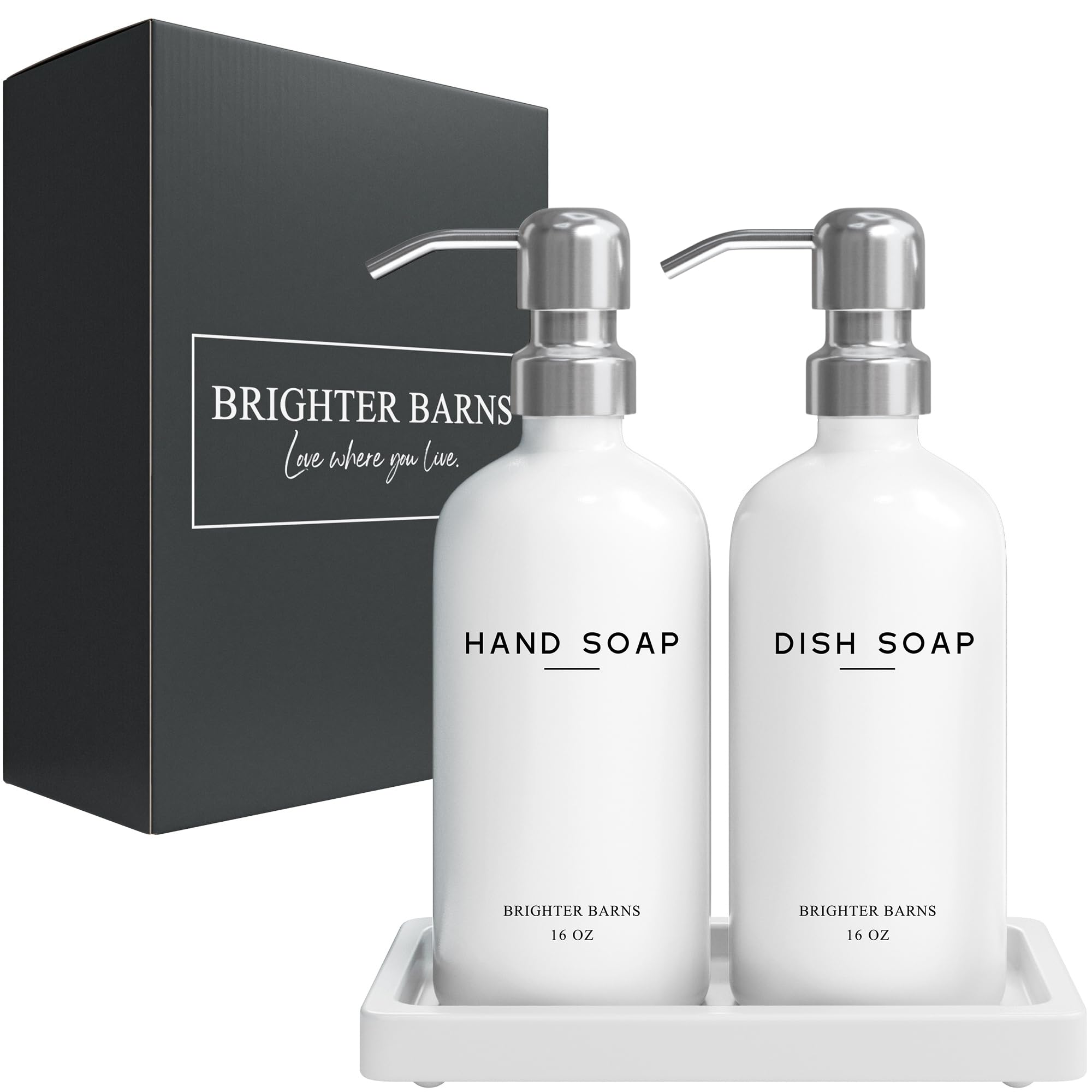 White Glass Hand and Dish Soap Dispenser Set by Brighter Barns (2 Count)