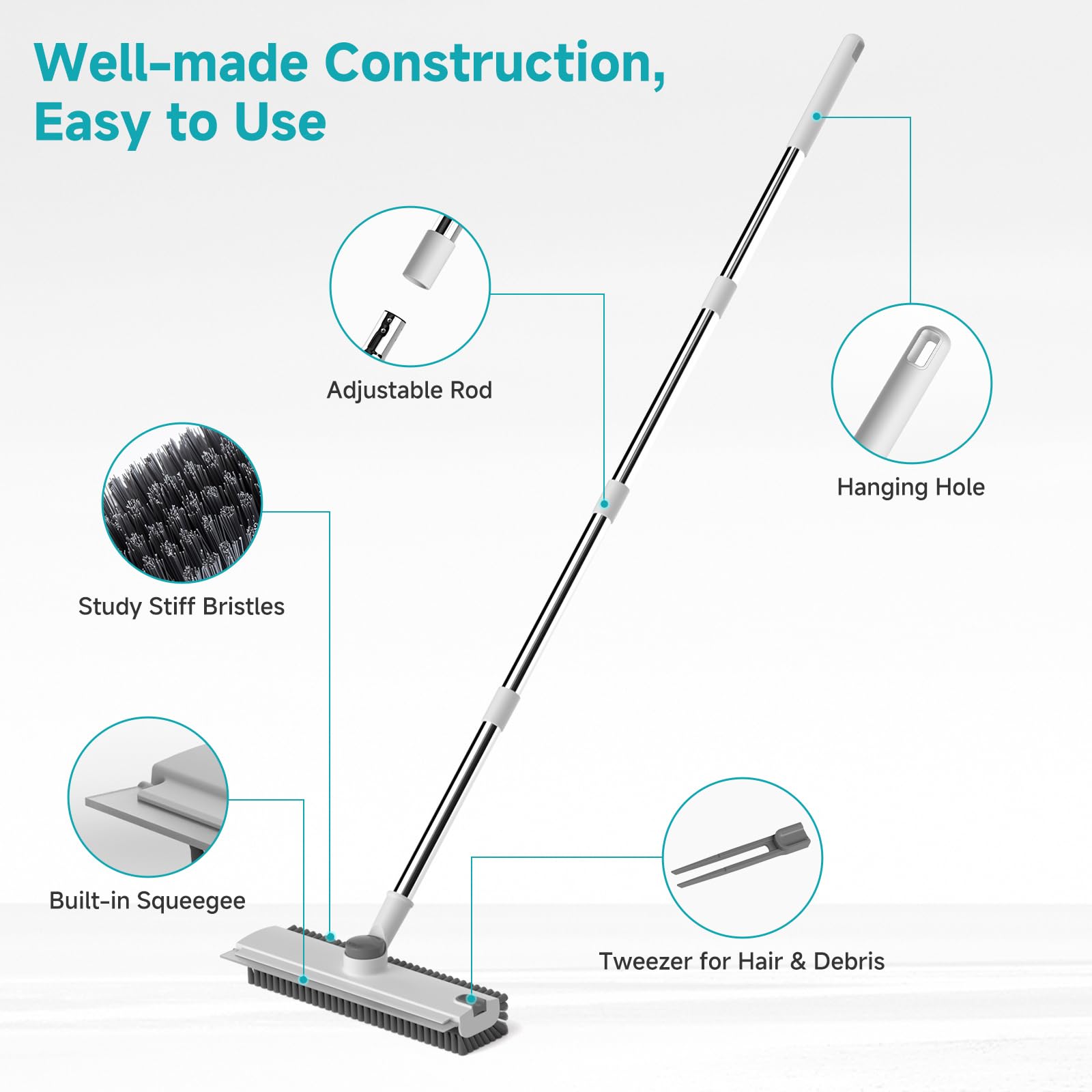 Floor Scrub Brush with Long Handle Length Adjustable