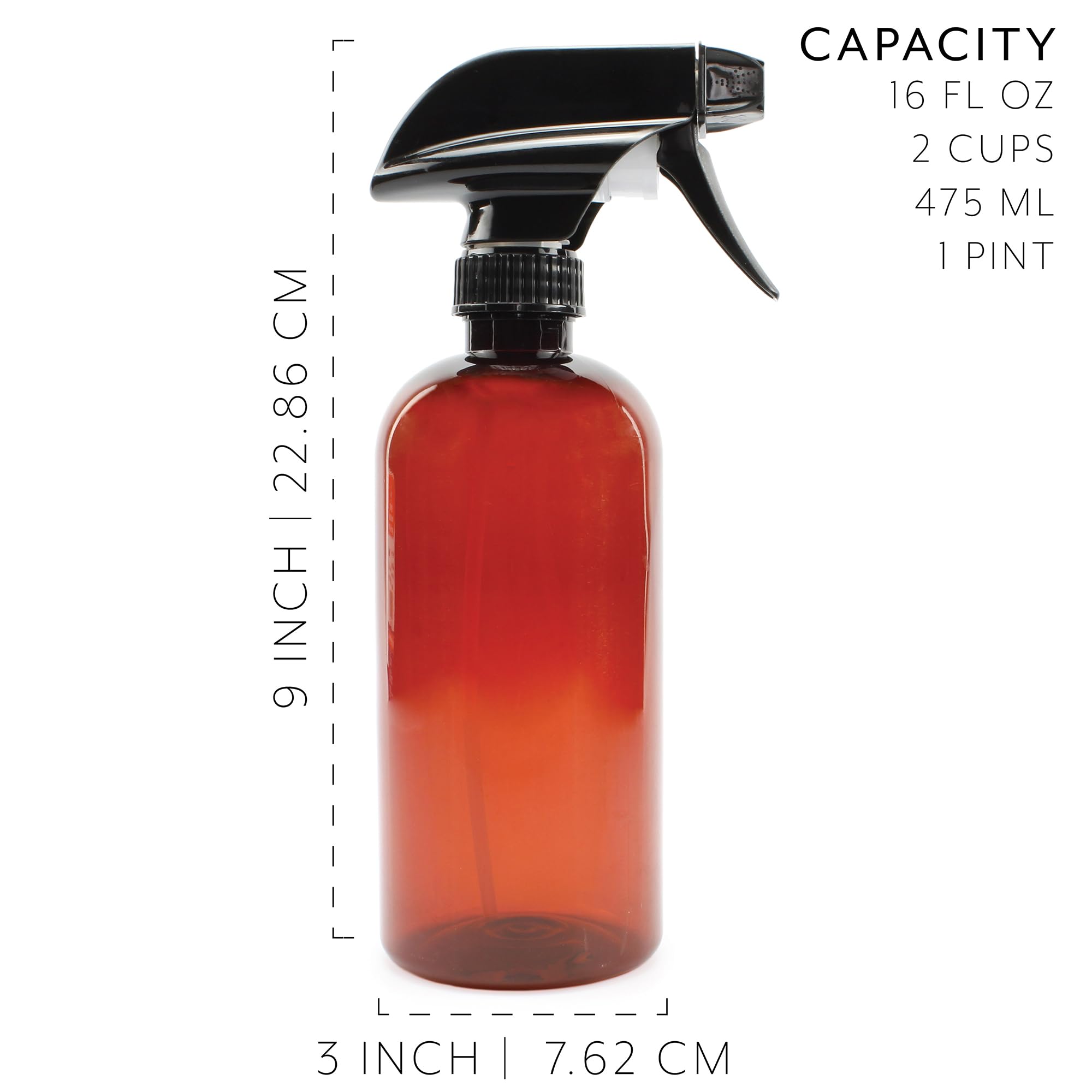 16oz Amber PLASTIC Spray Bottles w (6 Count)