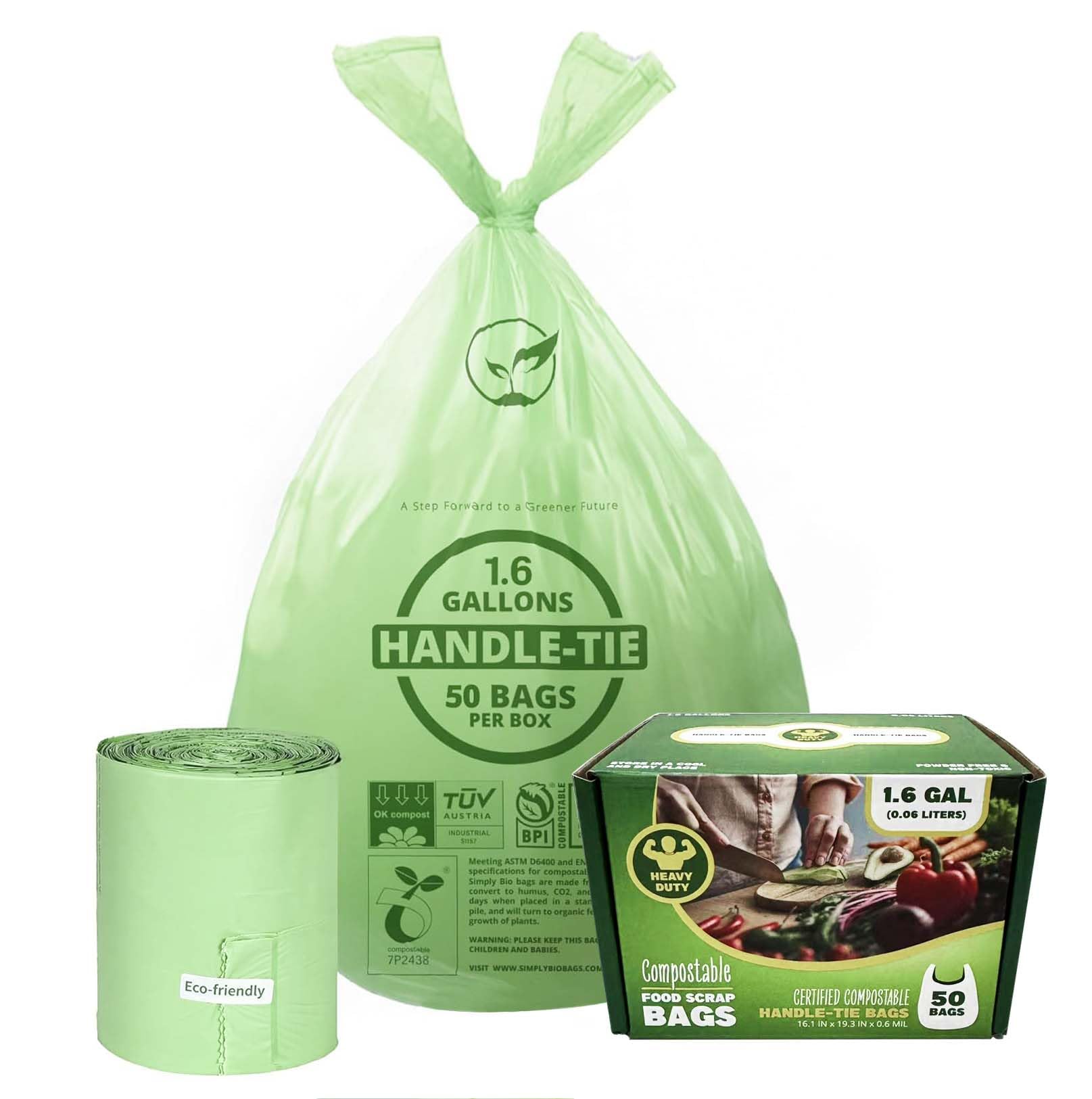 1.6 Gallon Compostable Trash Bags Drawstring (50 Count)