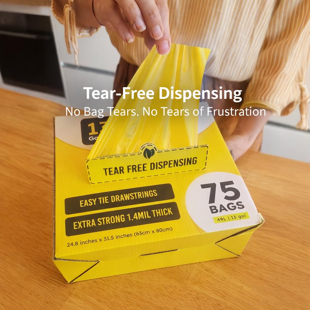 13 Gallon Biodegradable Trash Bags with Drawstring (75 Count)
