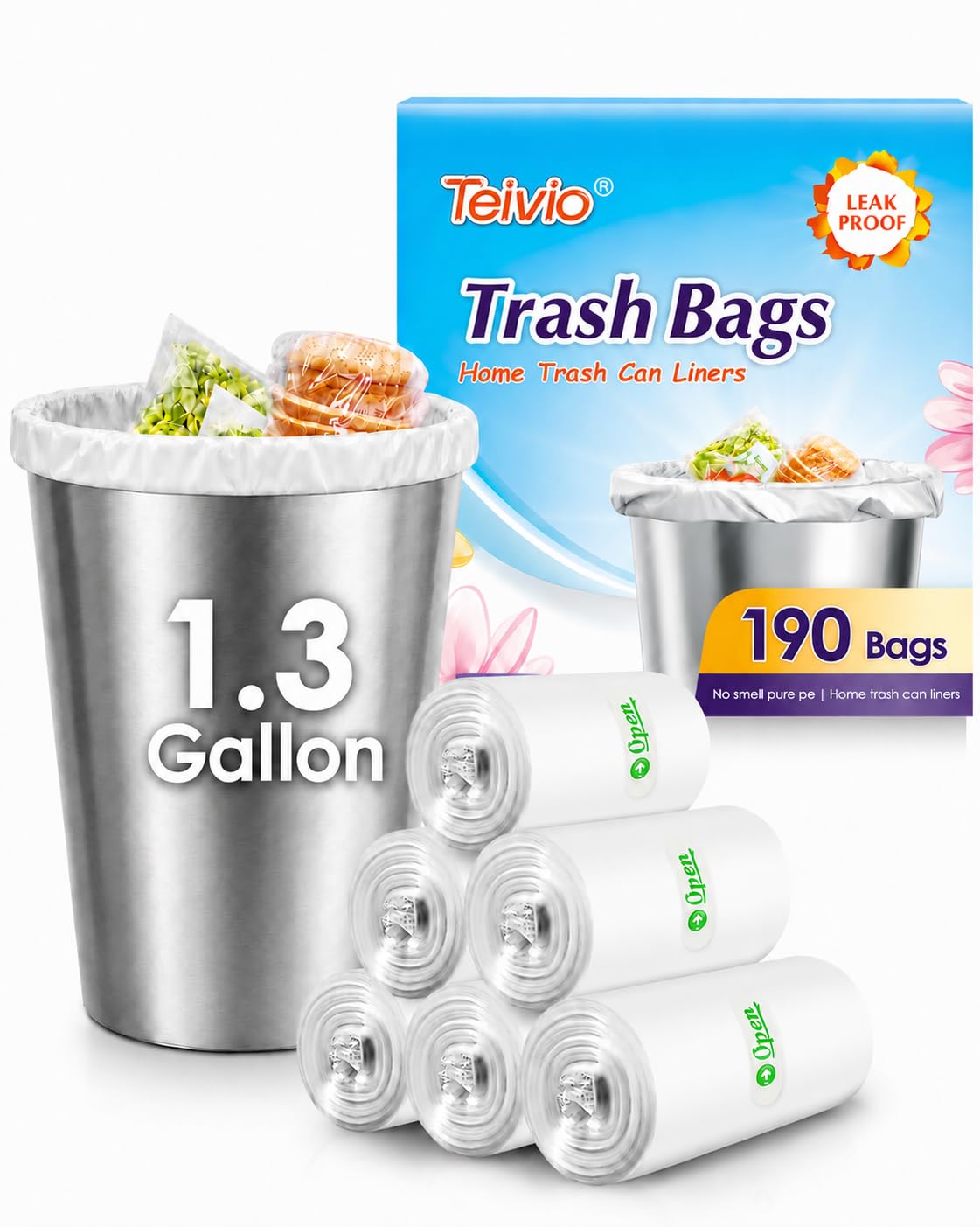 Small Clear Trash Bags 1.3 Gallon 190 Count Bathroom Garbage Bags (120 Count)