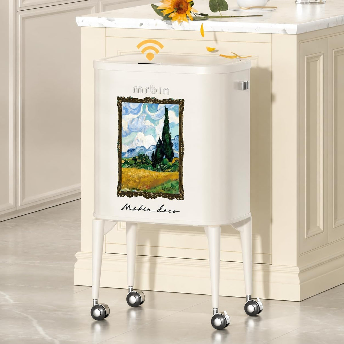 Metal Motion Sensor Kitchen Trash Can with Wheel Legs