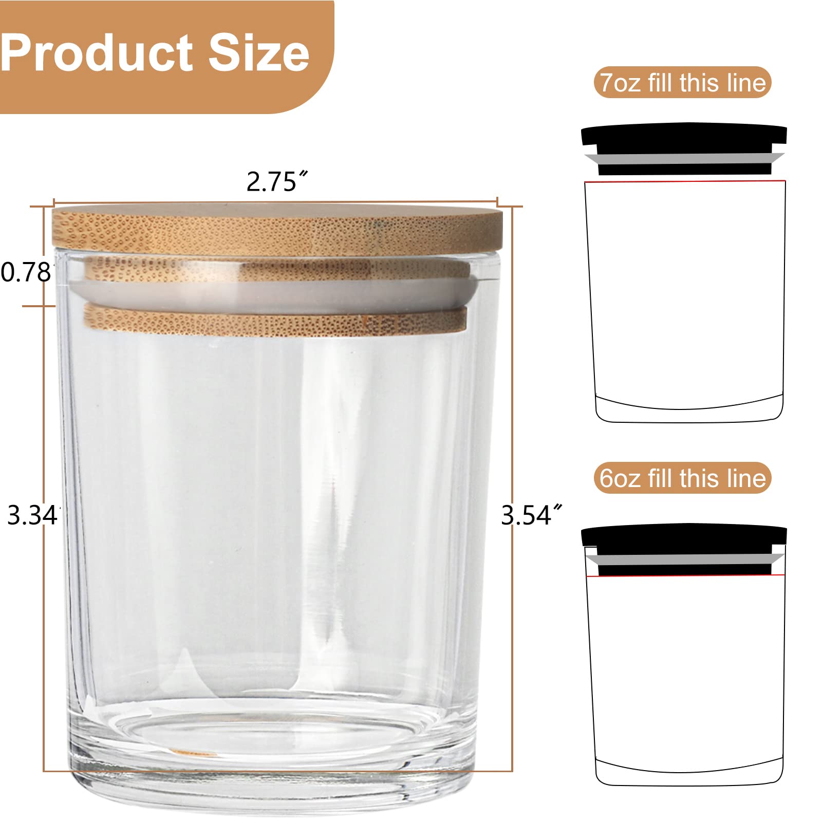 15 Pack 7 OZ Clear Candle Jars with Bamboo Lids (15 Count)