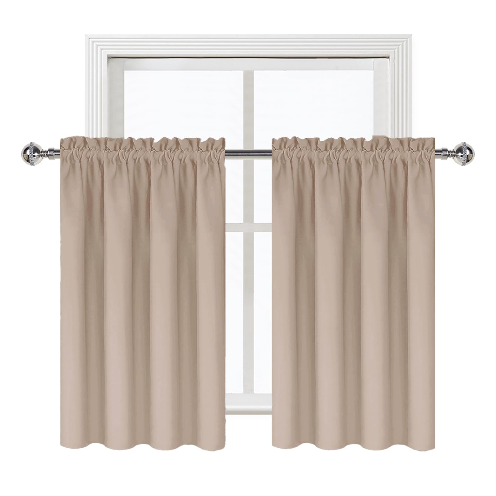 Short Blackout Curtains 42 x 36 Inch Long for Kitchen RV Bunk Camel (2 Count)