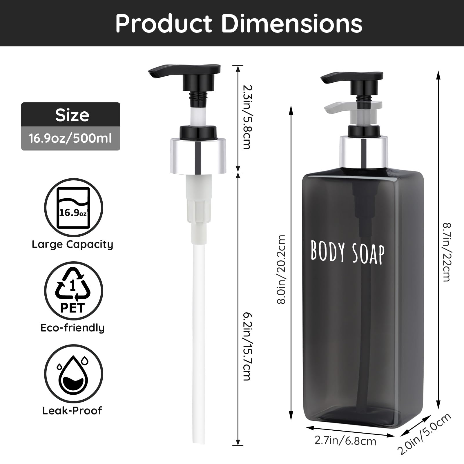16.9oz Empty Black Hand Soap Dispensers