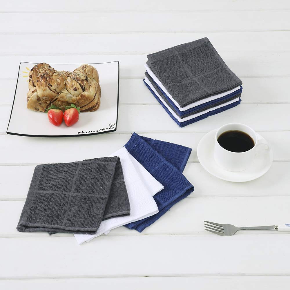 Blue Dish Cloths Kitchen Highly Absorbent Navy Dish Rags 100% Cotton Dish Cloths for Washing Dishes (12 Count)