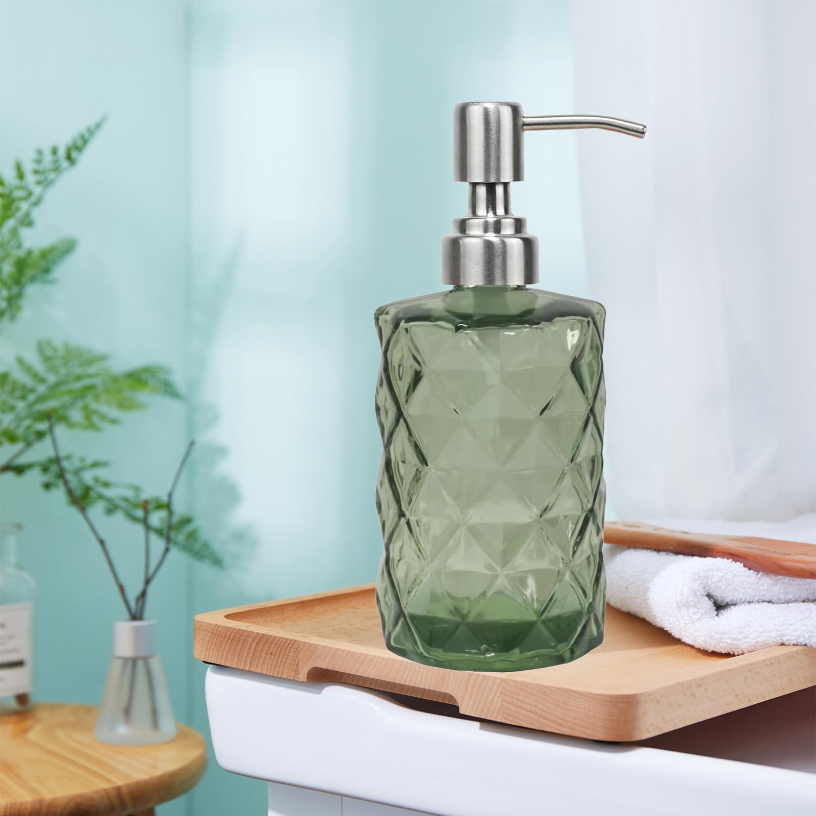 12Oz Green Glass Soap Dispenser