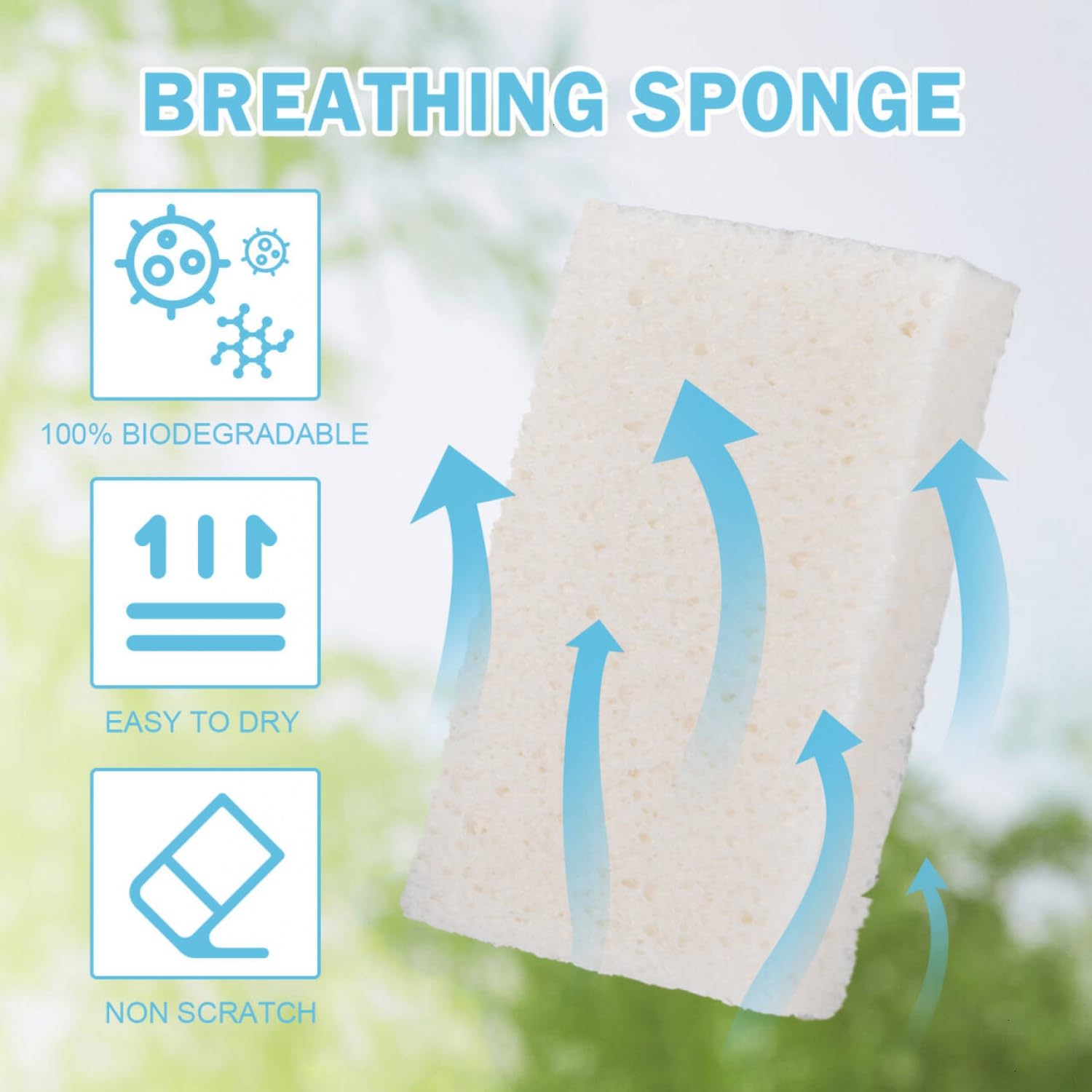 White Sponges Kitchen 10 Pack Natural Compressed Cellulose Sponges for Dishes Non Scratch for Household Cookware Bathroom Cars Soft Super Absorbent Reusable (10 Count)