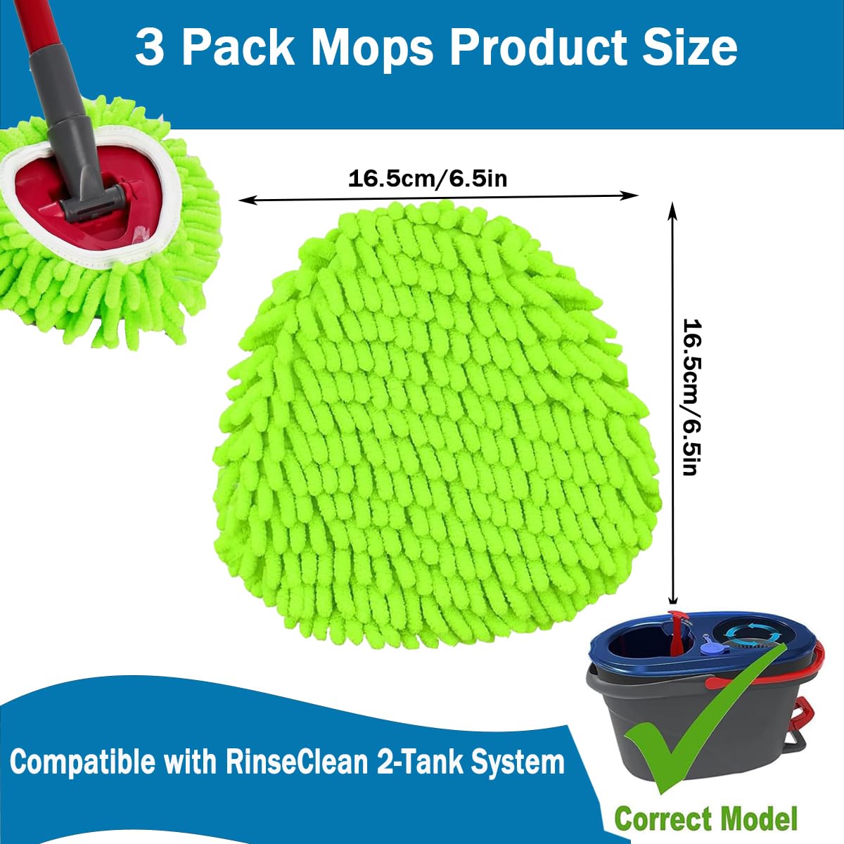 Mop Heads Replacements Compatible with Ocedar RinseClean 2 (3 Count) - ModHome Supplies