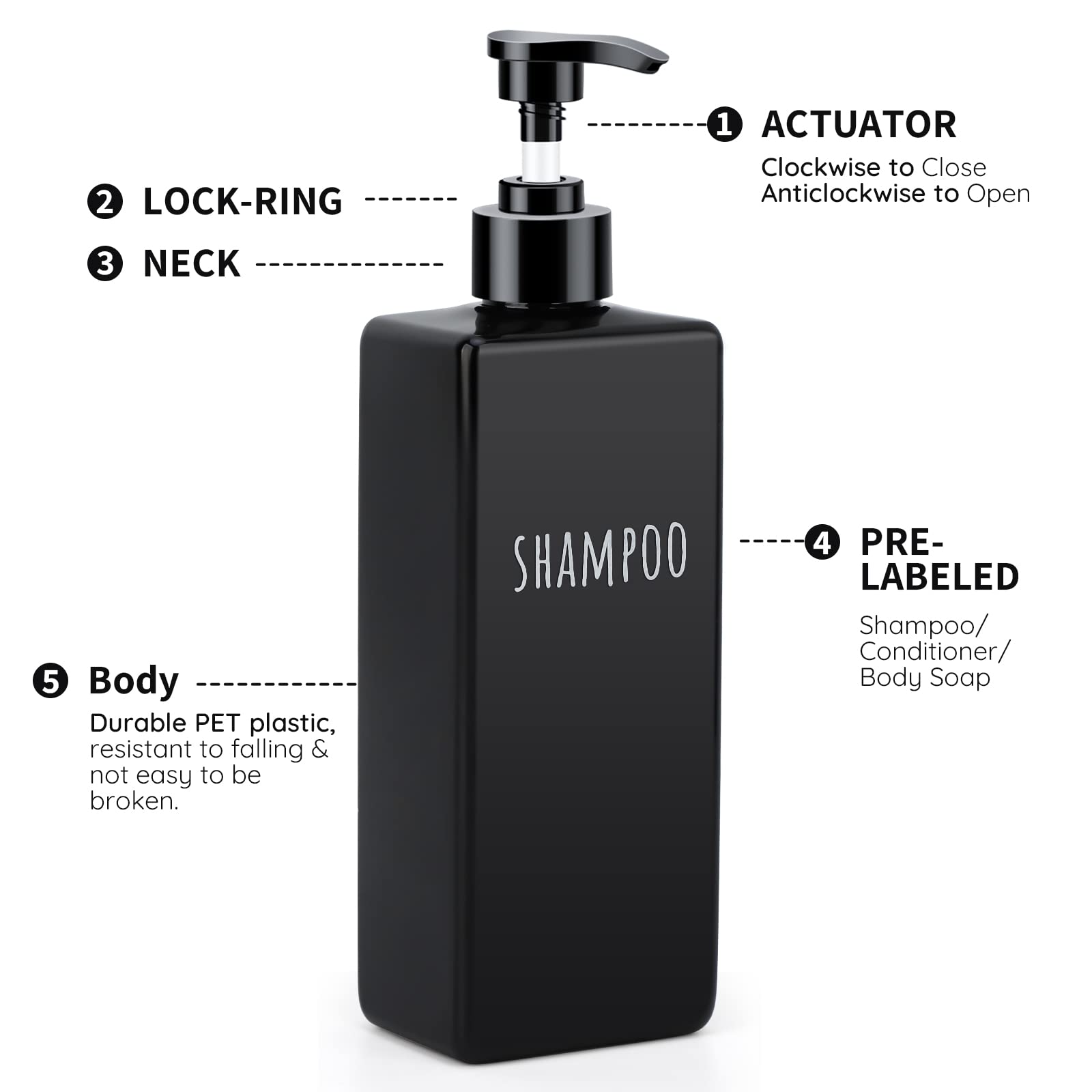 Plastic Square Soap Dispenser Black (3 Count)