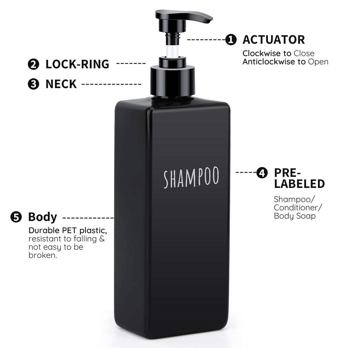 Plastic Square Soap Dispenser Black (3 Count)