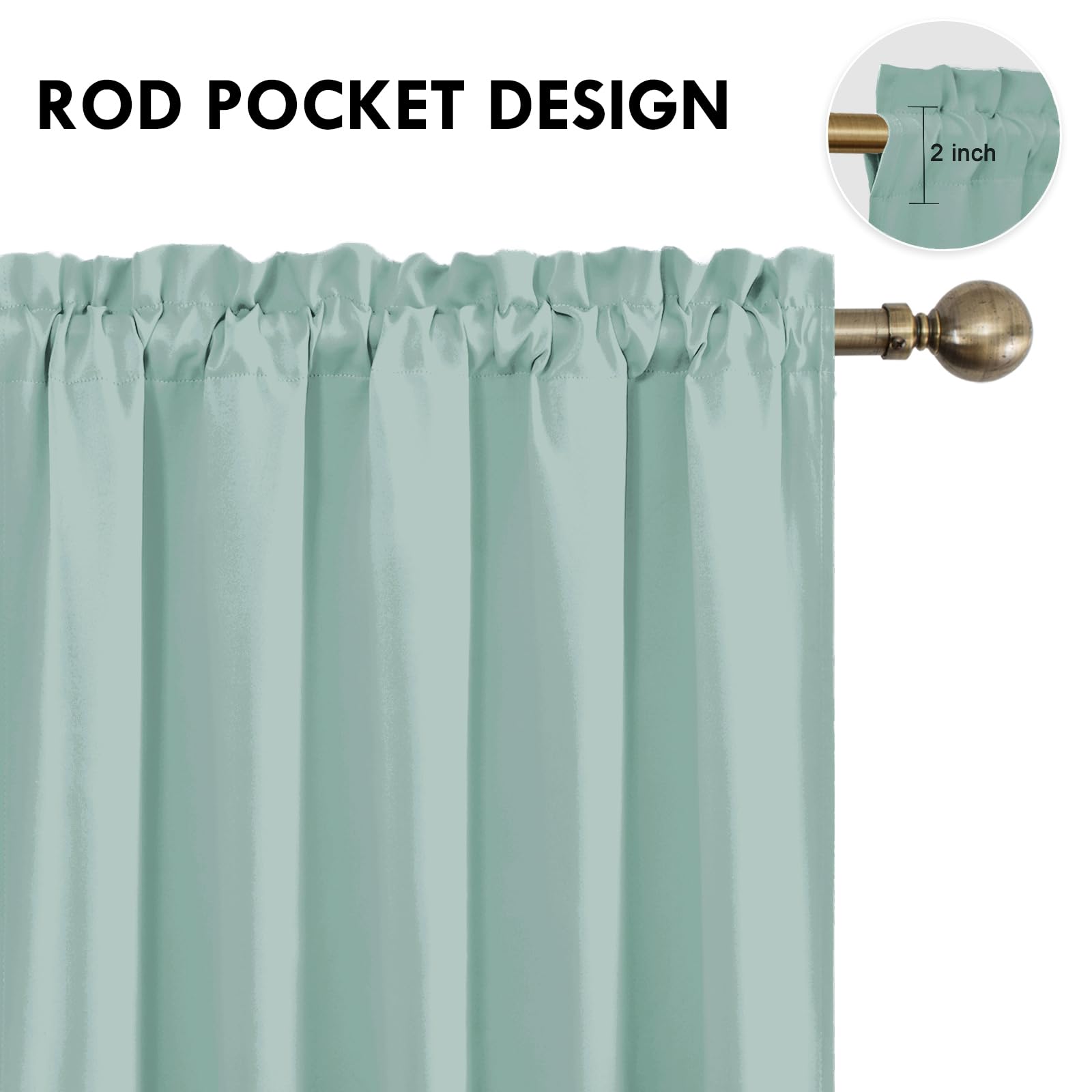 Wide Blackout Curtains for Bedroom 70 x 84 Inch Long Sage Green (2 Count)