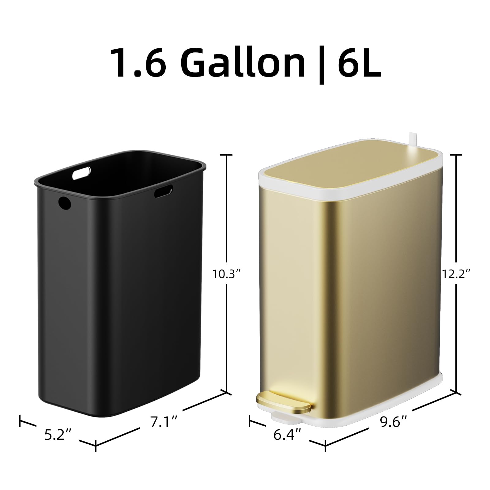 Champagne Gold Bathroom Trash Can with Lid Soft Close