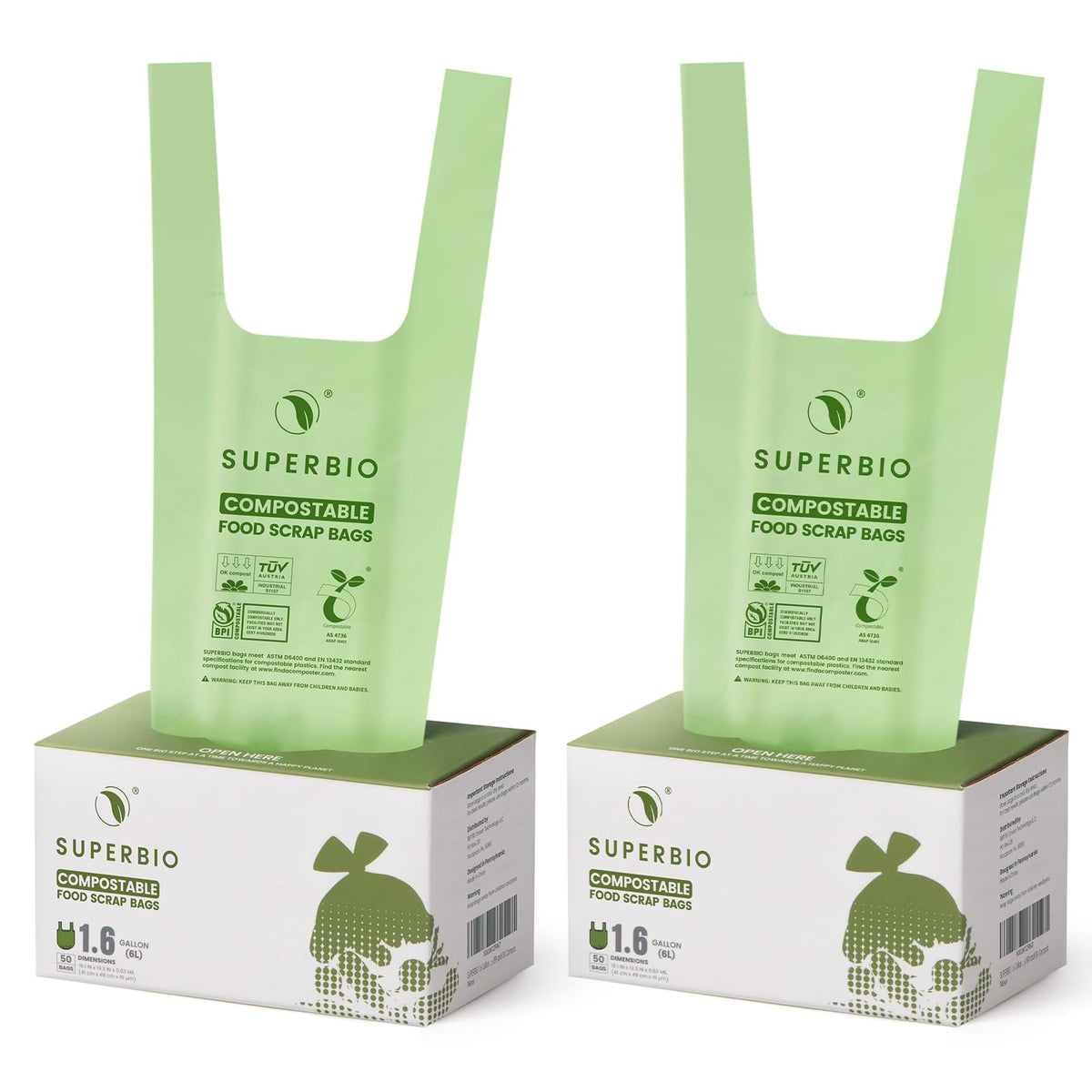 1.6 Gallon Compostable Food Scrap Bags with Handles (100 Count)