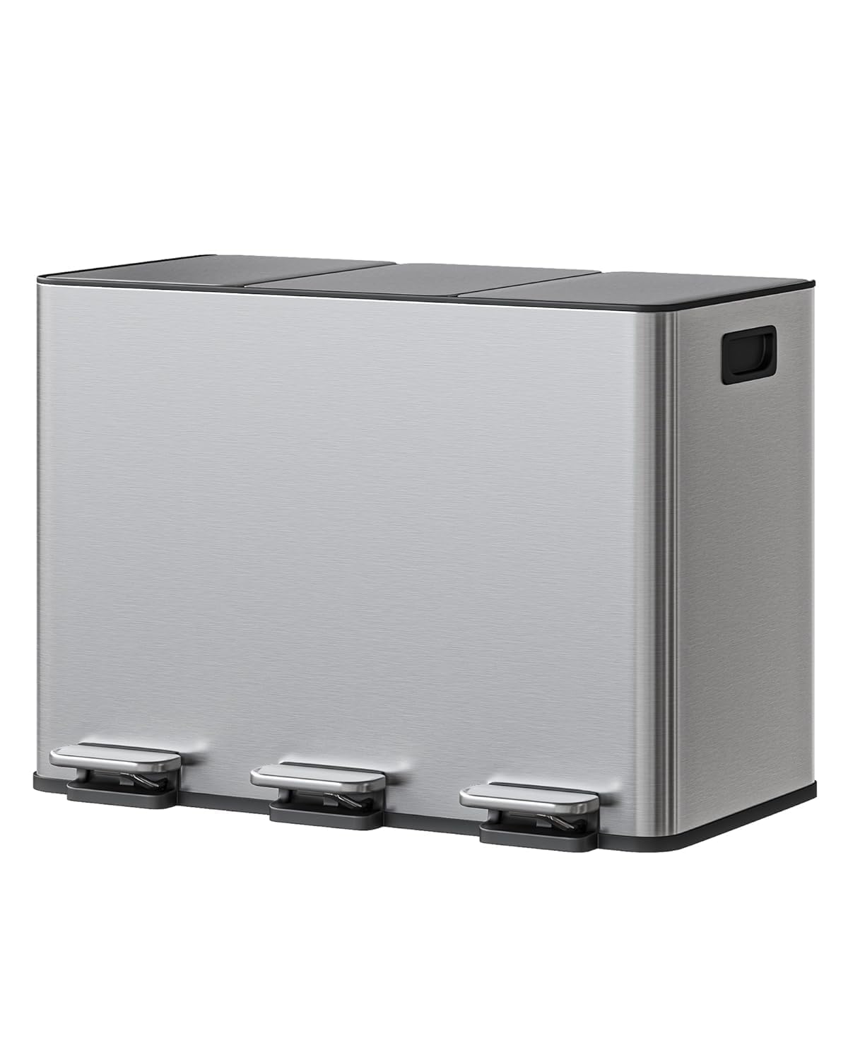 3-in-1 Stainless Steel Recycling Trash Can, 3 x 4 Gallon (12 Gal Total) Triple Compartment Kitchen Garbage Bin with Soft-Close Step Lid, Hands-Free Waste Sorting for Home, Silver