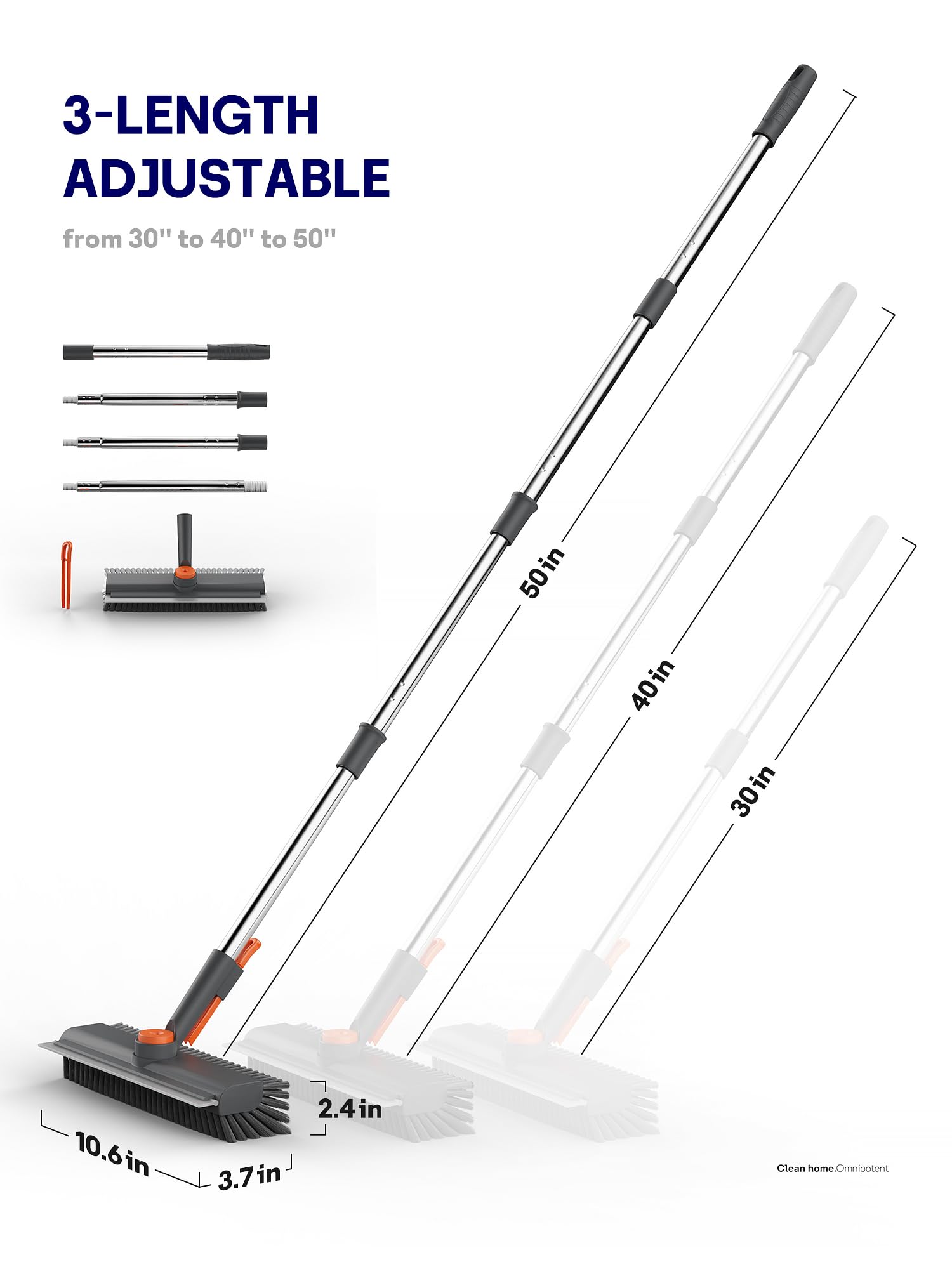Floor Scrub Brush with Long Handle & Squeegee