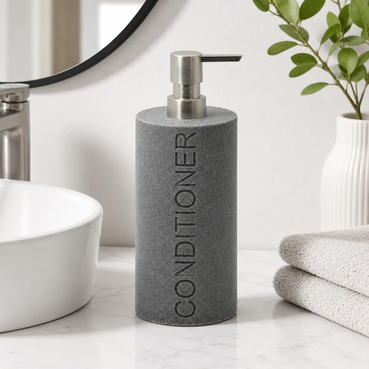 Resin Neutral Gray Sandstone Conditioner Engraved Bottle Refillable Pump Dispenser