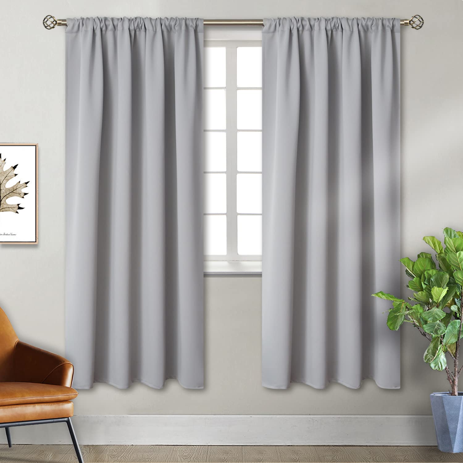 Rod Pocket Blackout Curtains for Bedroom 72 Inches Length (2 Count)