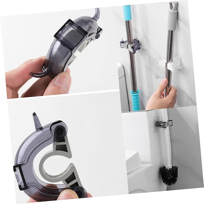 2pcs Wall Mounted Mop Holder Clip Seamless Broom Hanger for Home Kitchen Bathroom Organizer Plastic Design Installation Black