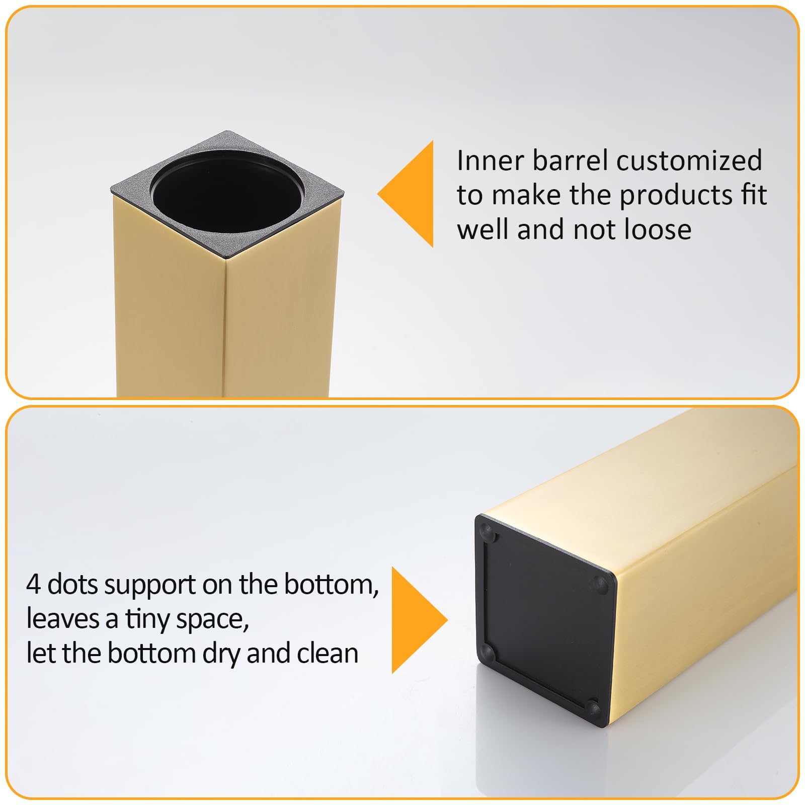 Standing Toilet Brush and Holder Brushed Gold Aluminium Toilet Bowl Cleaner Brush and Holder for Bathroom Storage and Organization