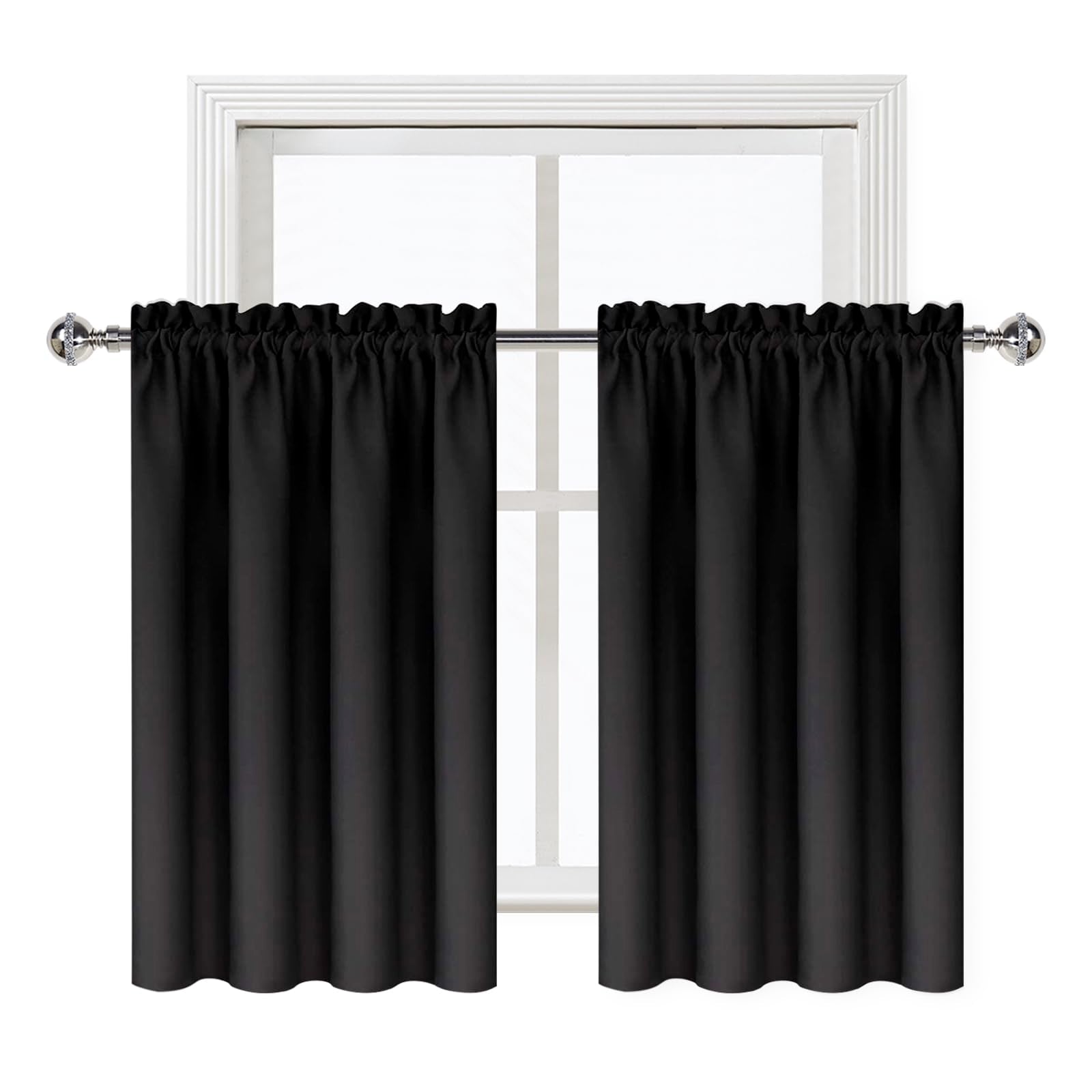 Short Blackout Curtains 42 x 36 Inch Long for Kitchen RV Bunk Black (2 Count)