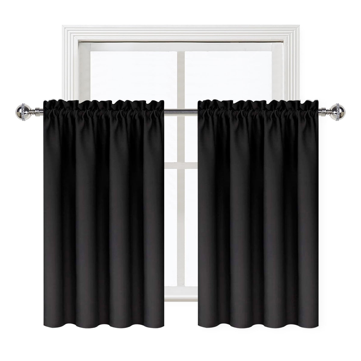 Short Blackout Curtains 42 x 36 Inch Long for Kitchen RV Bunk Black (2 Count)
