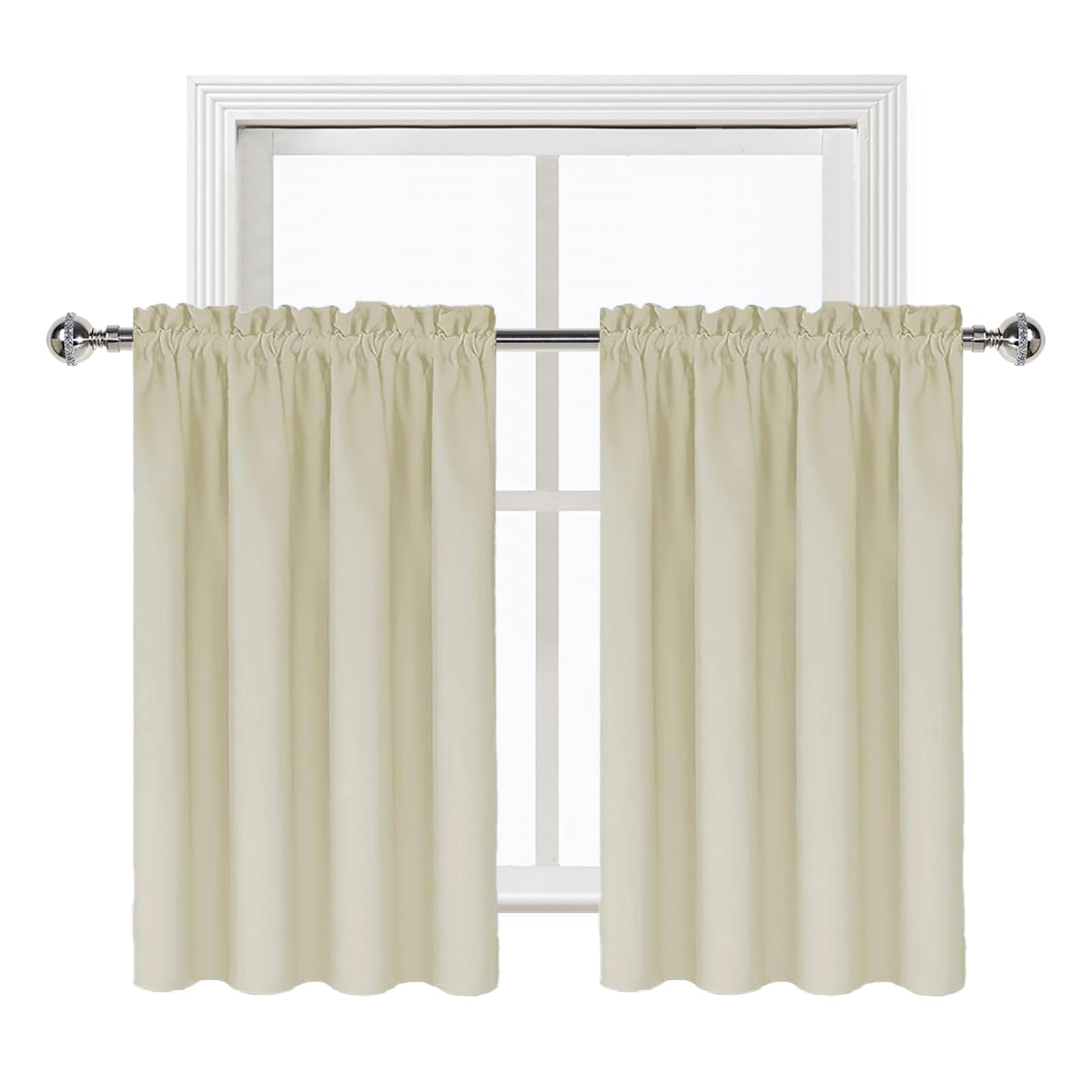 Short Blackout Curtains 52 x 36 Inch for Kitchen RV Bunk Light Beige (2 Count)