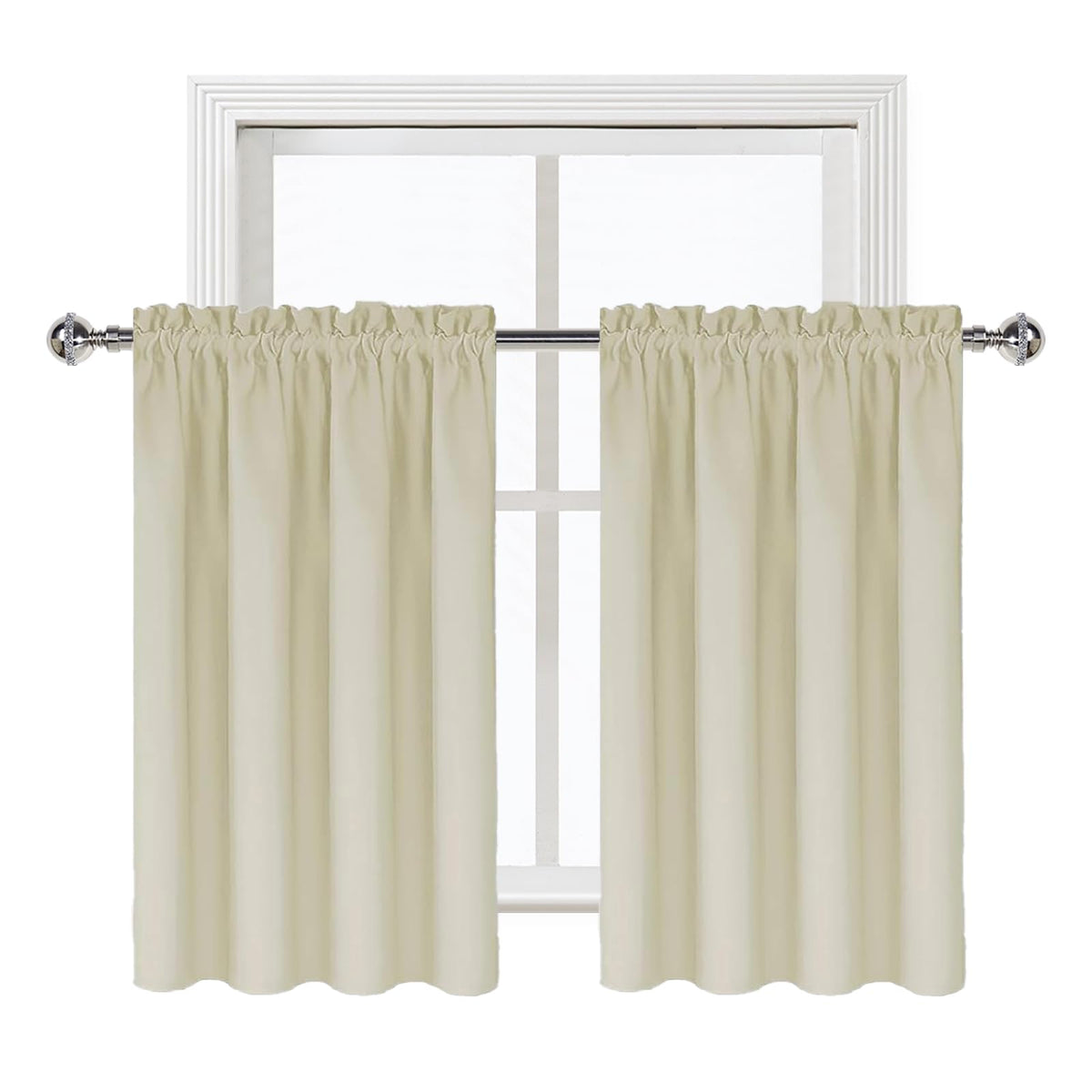 Short Blackout Curtains 42 x 36 Inch for Kitchen RV Bunk Light Beige (2 Count)