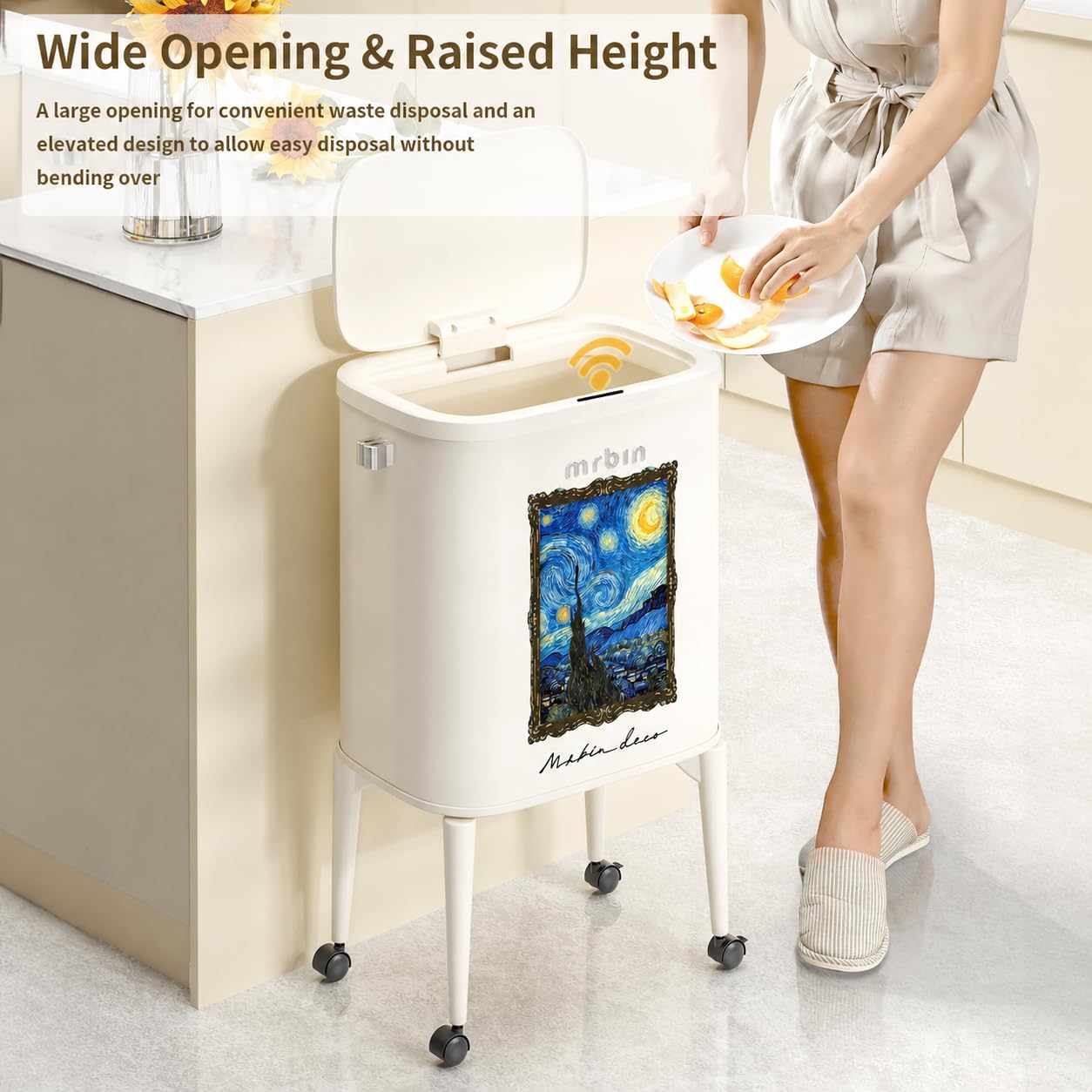 Metal Motion Sensor Kitchen Trash Can with Wheel Legs