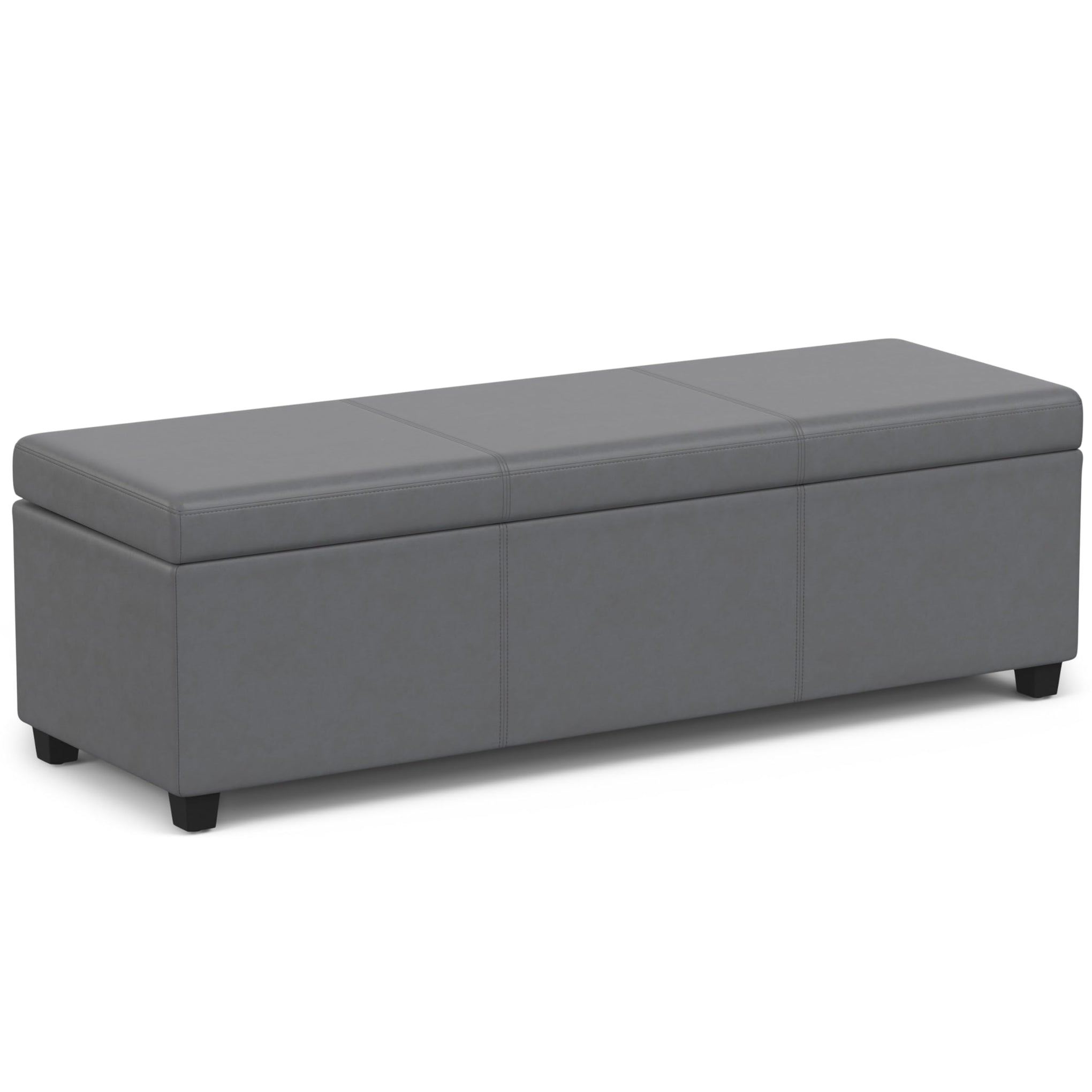 Avalon 54" Wide Vegan Leather Storage Ottoman in Stone Grey