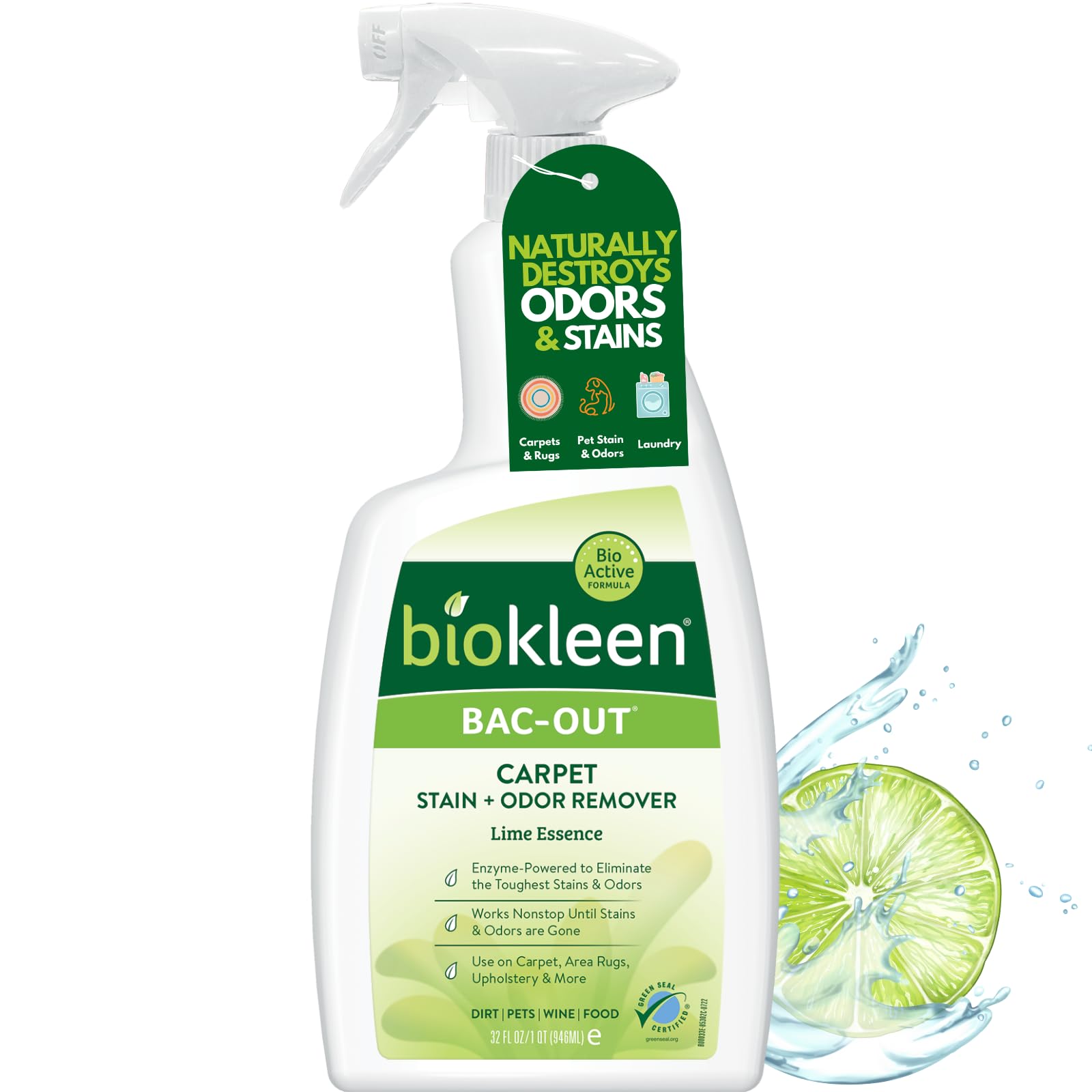 Bac Out Enzyme Cleaner Spray and Stain & Odor Remover for Pet Stains (32 Fl Oz)