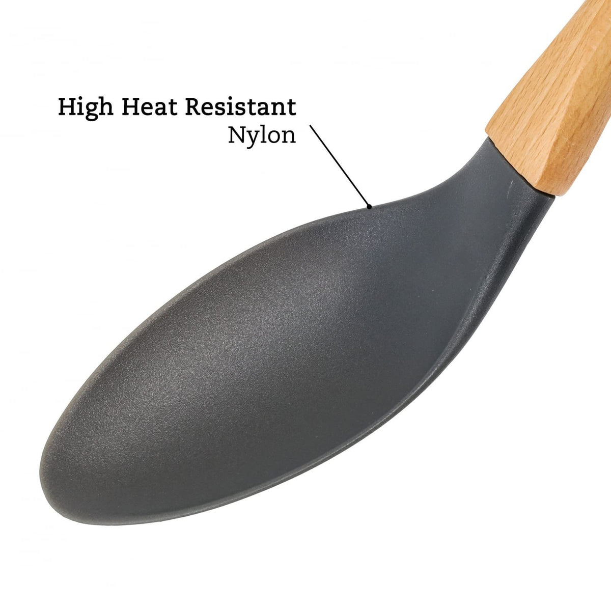 Grey Nylon Spoon with Wooden Handle Kitchen Utensils High Heat Resistance
