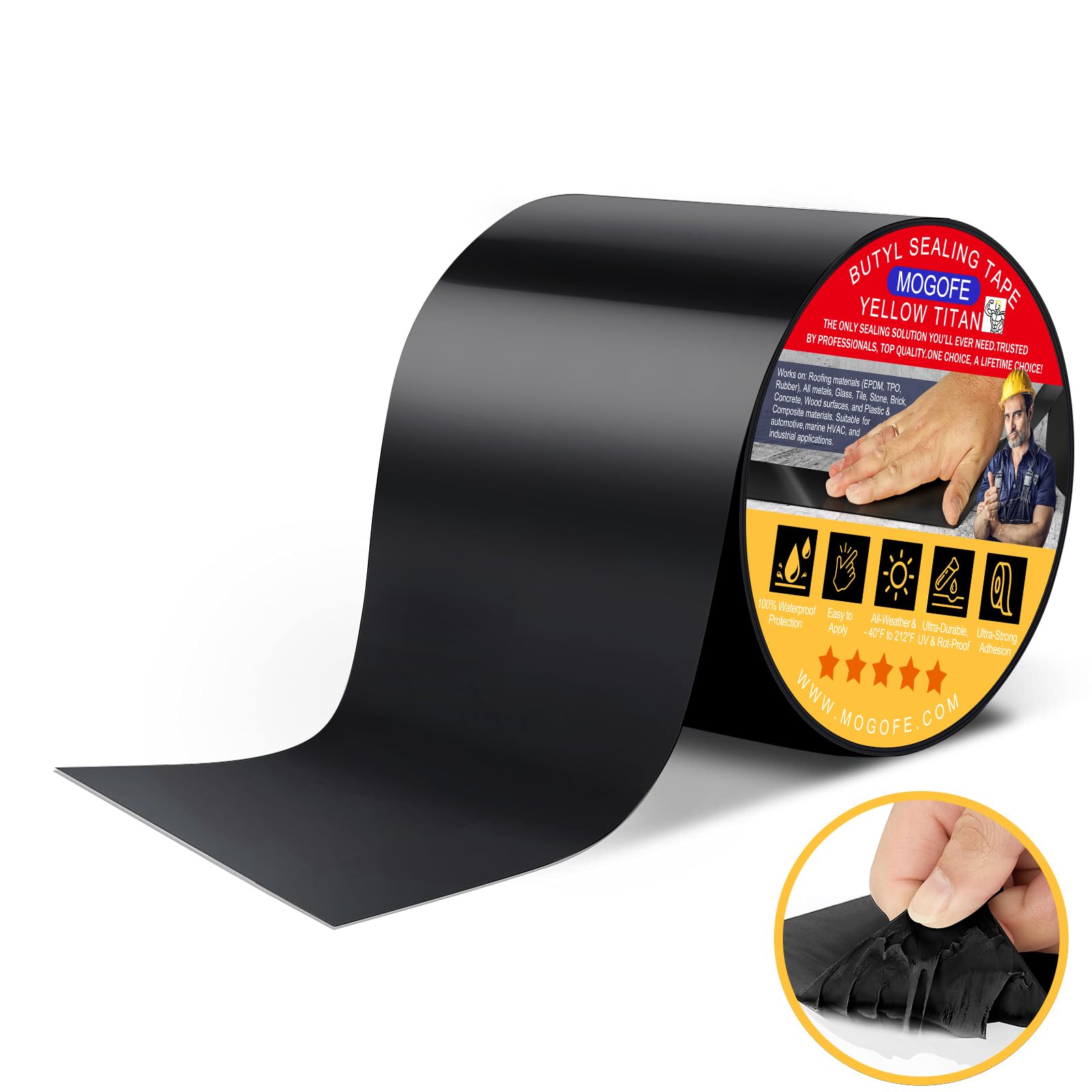Yellow Titan RV Roof Sealant Tape Black 4 in x 50 ft Waterproof Tape (50 Foot)