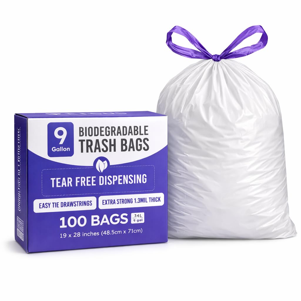 Biodegradable Trash Bags with Drawstrings (100 Count)