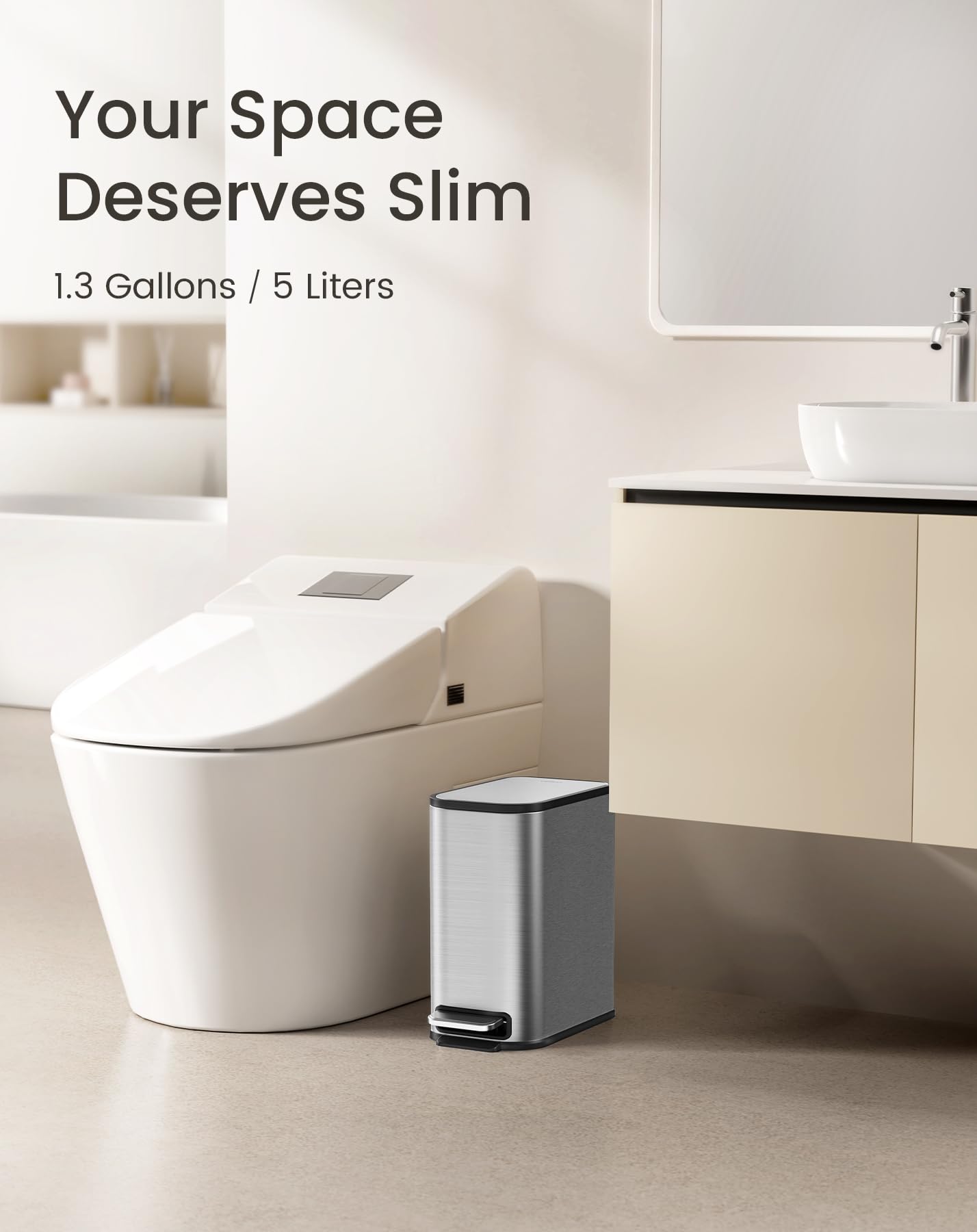 Small Bathroom Trash Can with Lid Soft Close & Pedal