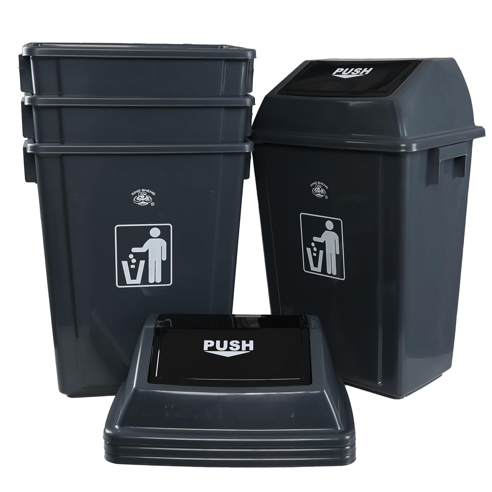 4 Pack 13 Gallon Plastic Trash Can with Lid (4 Count)