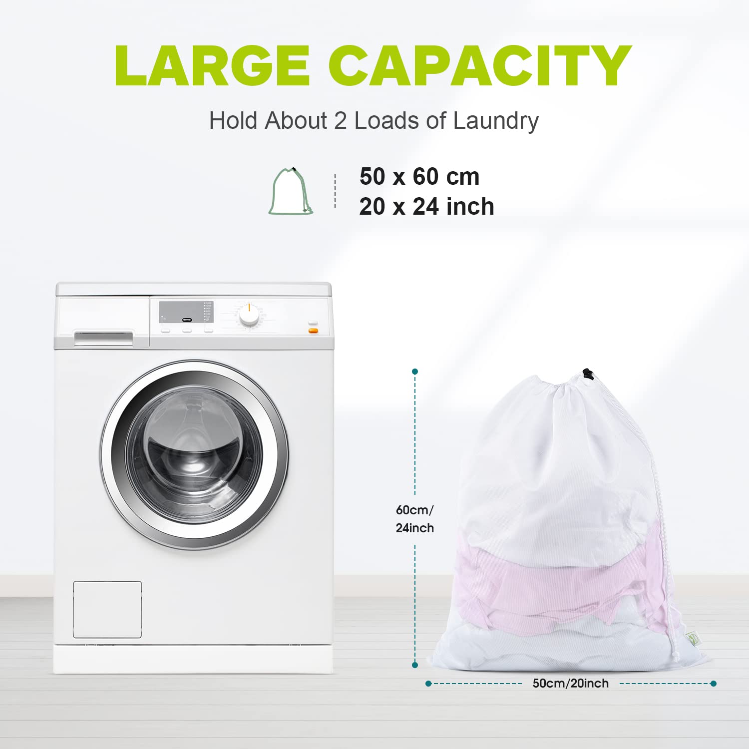 2 Pack Mesh Laundry Bag 20x24 Inch Heavy Duty Laundry Fine Mesh Bags Dirty Clothes Drawstring Laundry Wash Bag Delicates Net Storage Travel Bag Don't Drying (2 Count)