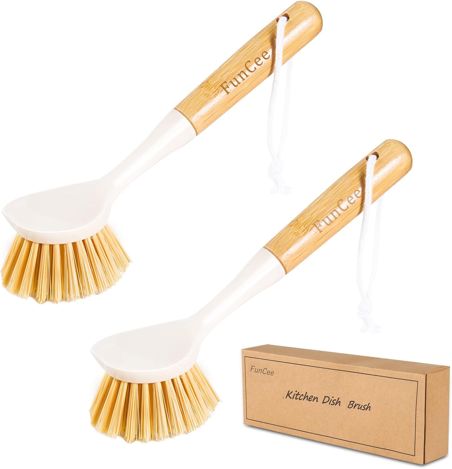 2 Pack Kitchen Dish Brushes with Bamboo Handle (2 Count)