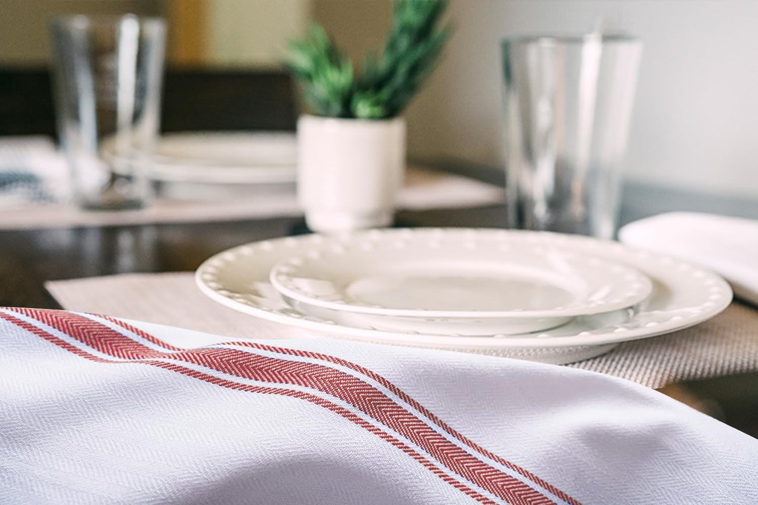 Dish Towels 30 Pack Red Stripe 100% Cotton Kitchen Towel 15x25 Inch Tea Towels (30 Count)