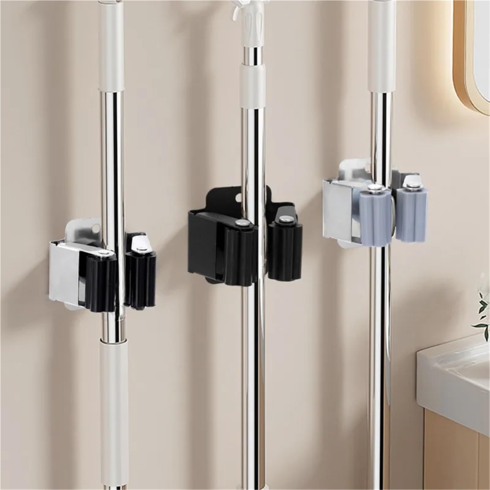 Broom Holder 18PCS Wall Mounted Mop Holder Multi