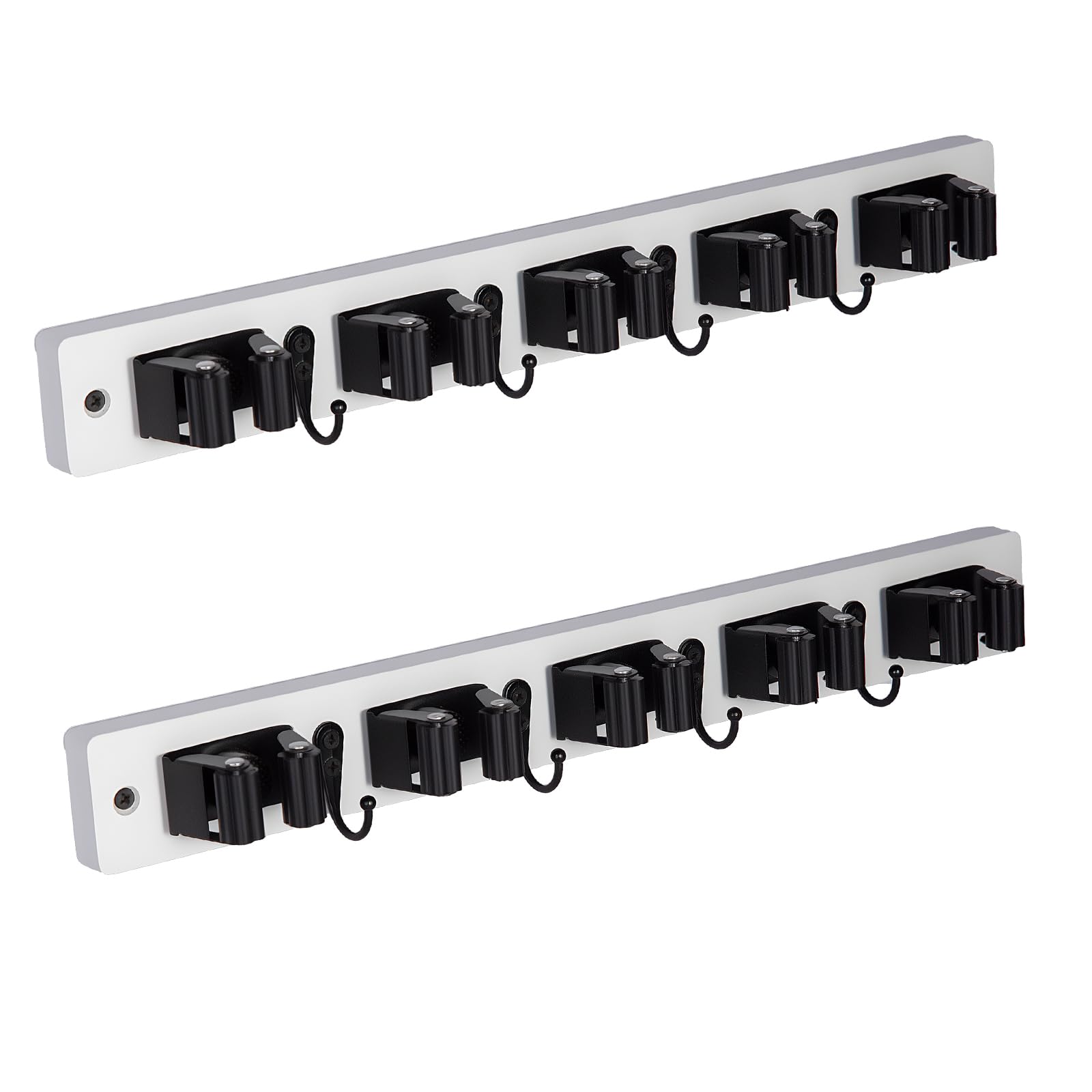 2 Pack Broom Holder Wall Mount With 5 Slots & 4 Hooks (2 Count)