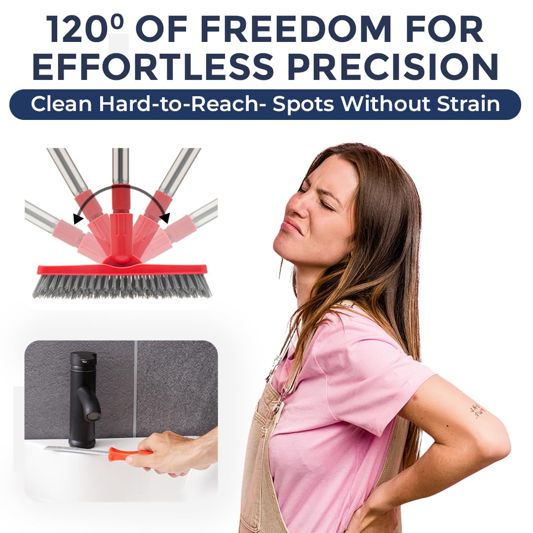Foxtrot Living Grout Brush with Long Handle and Crevice Cleaning Brush Set
